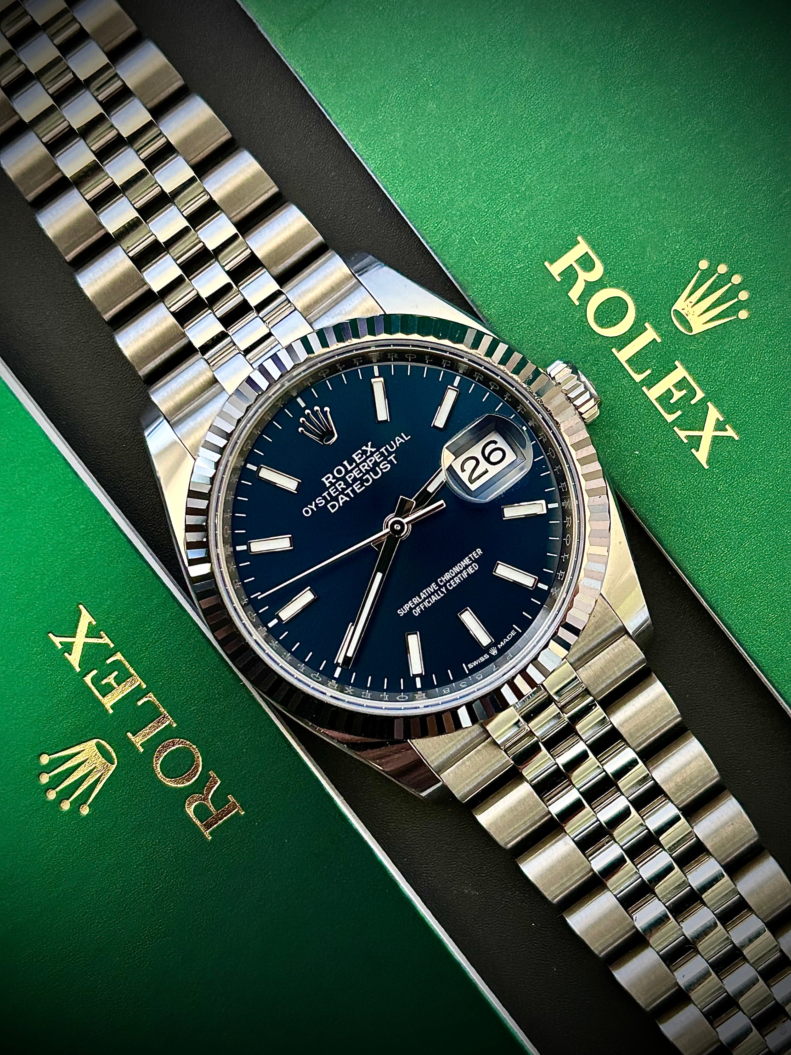 2023 ROLEX DATEJUST 36, 126234, BLUE DIAL, FULL SET, INC GST
