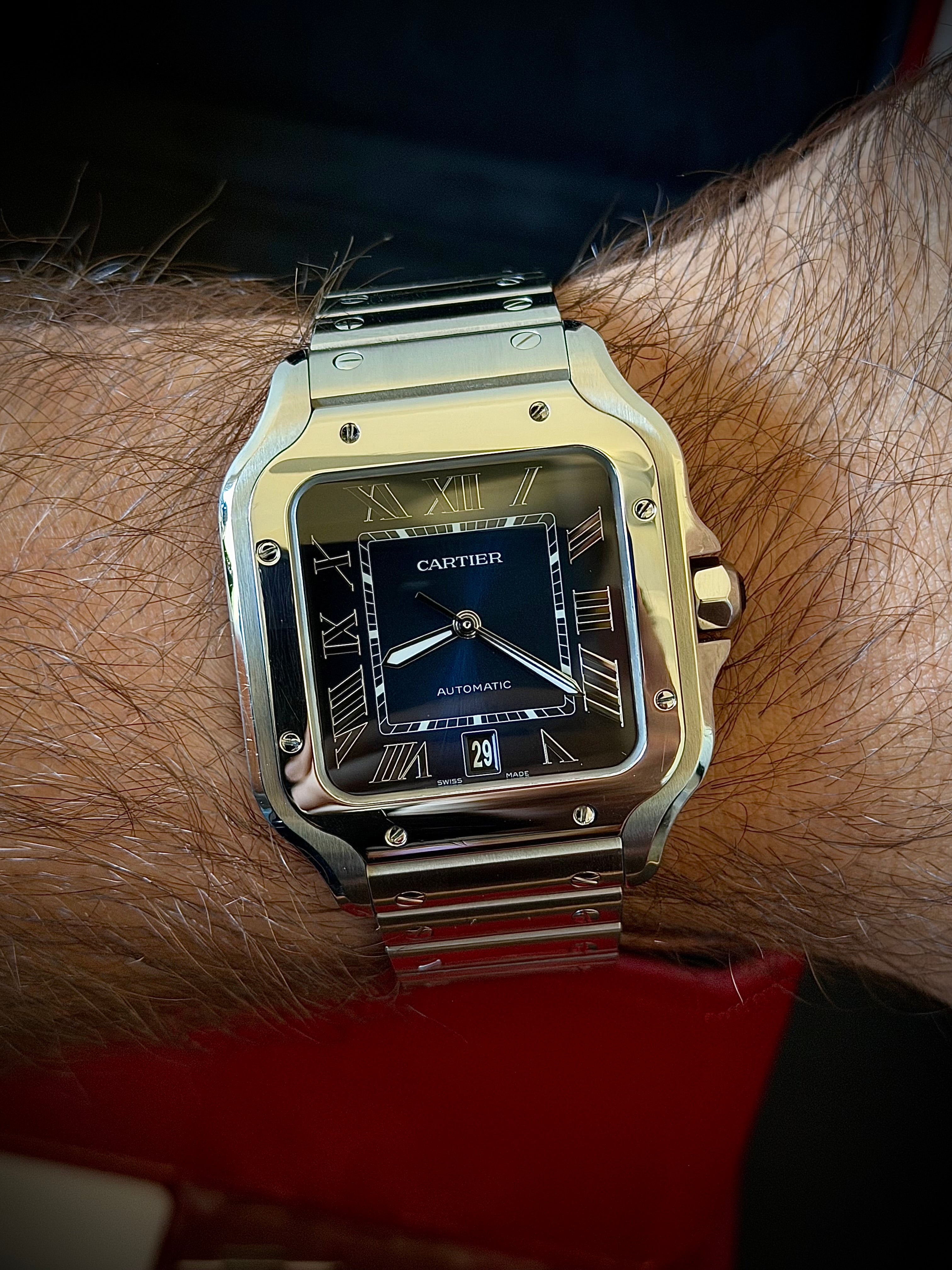 2024 CARTIER SANTOS DE CARTIER LARGE, BLUE DIAL, WSSA0030, BOX AND PAPERS, INC GST