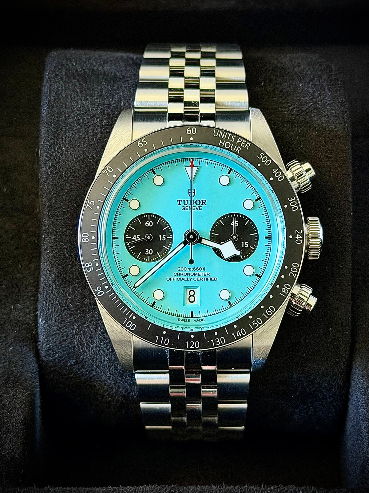 2025 TUDOR BLACK BAY CHRONO “FLAMINGO BLUE”, M79360N-0024, FULL SET, NEAR MINT CONDITION, INC GST