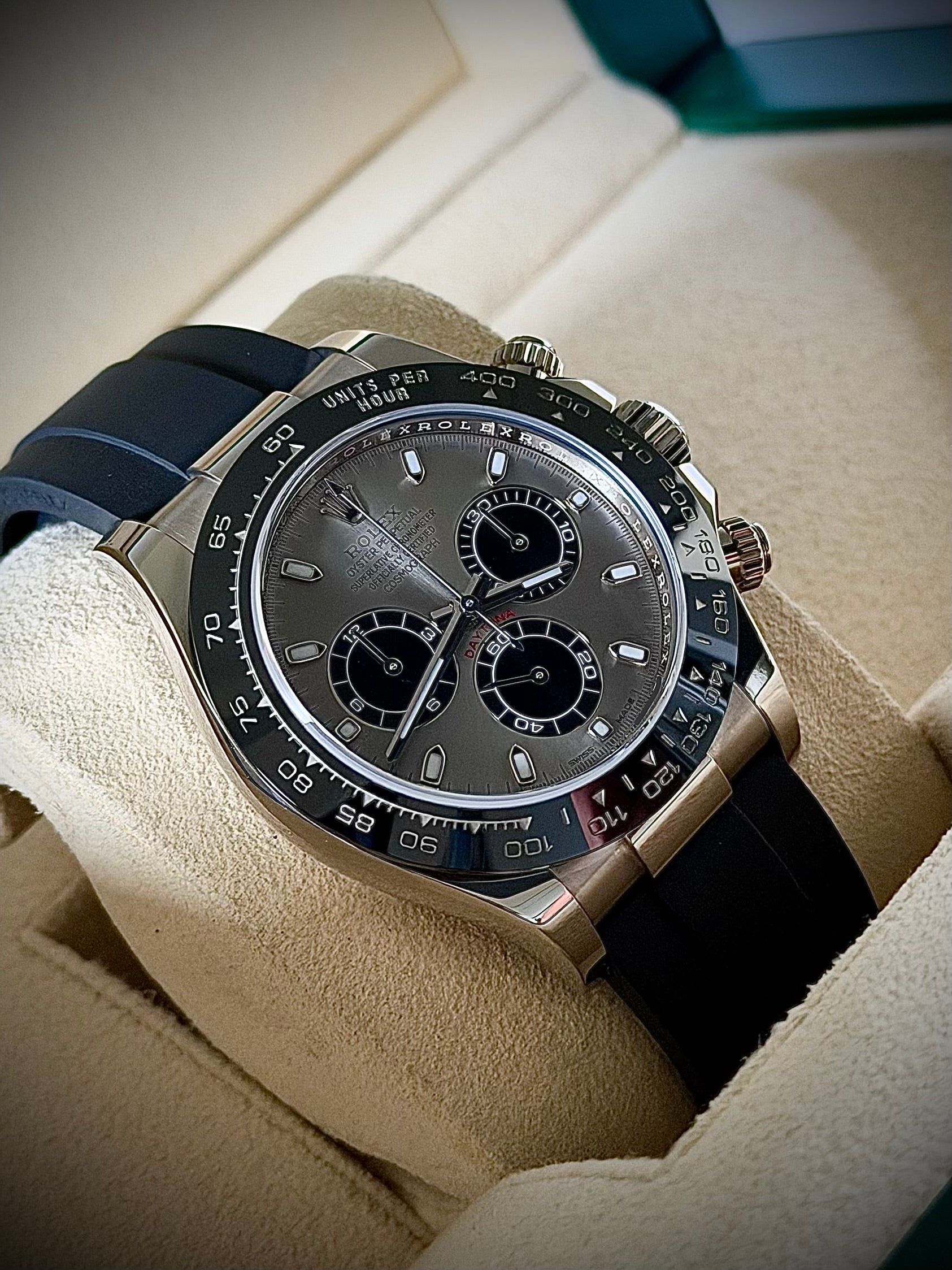2019 ROLEX COSMOGRAPH DAYTONA “GHOST”, 116519LN, 18CT WHITE GOLD, OYSTERFLEX, FULL SET, INC GST