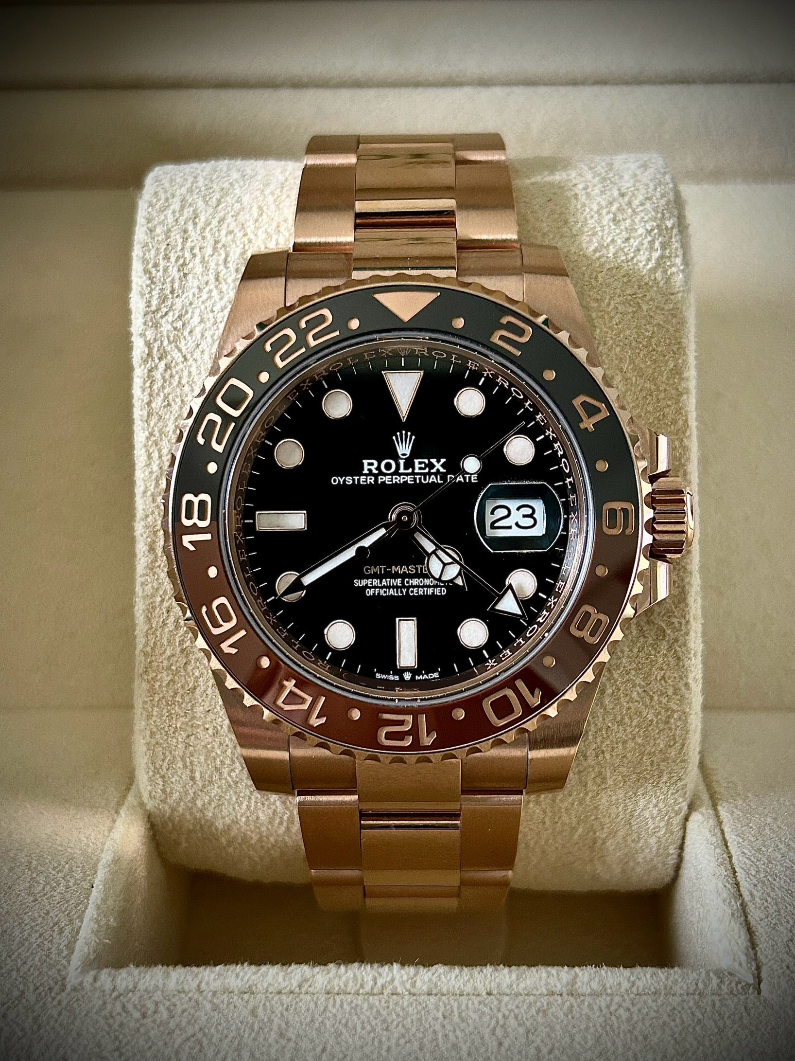 2023 ROLEX GMT MASTER II, ROOTBEER, 126715CHNR, FULL SET, INC GST