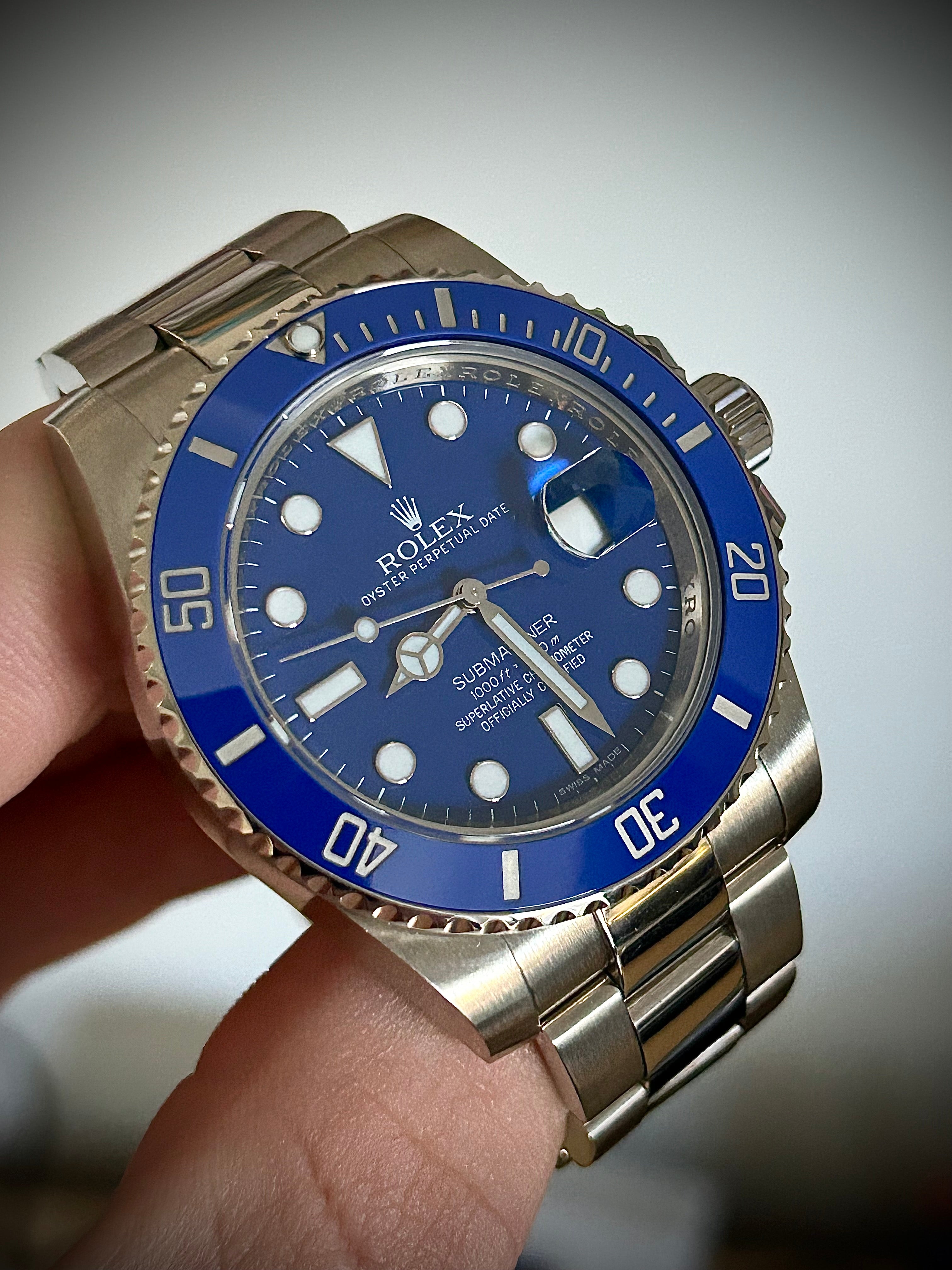 2013 ROLEX SUBMARINER DATE, 116619LB, SMURF, FULL SET, INC GST