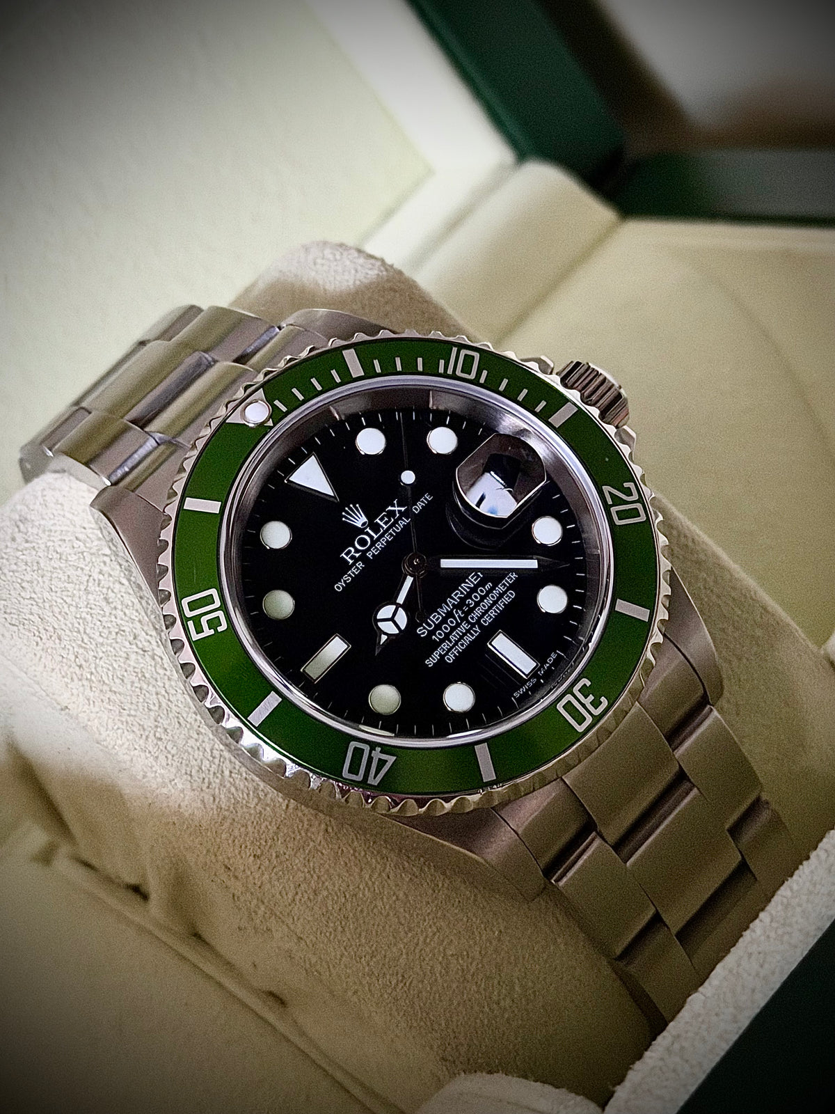 2006 ROLEX SUBMARINER DATE “KERMIT”, 16610LV, FULL SET, EXCELLENT CONDITION, INC GST