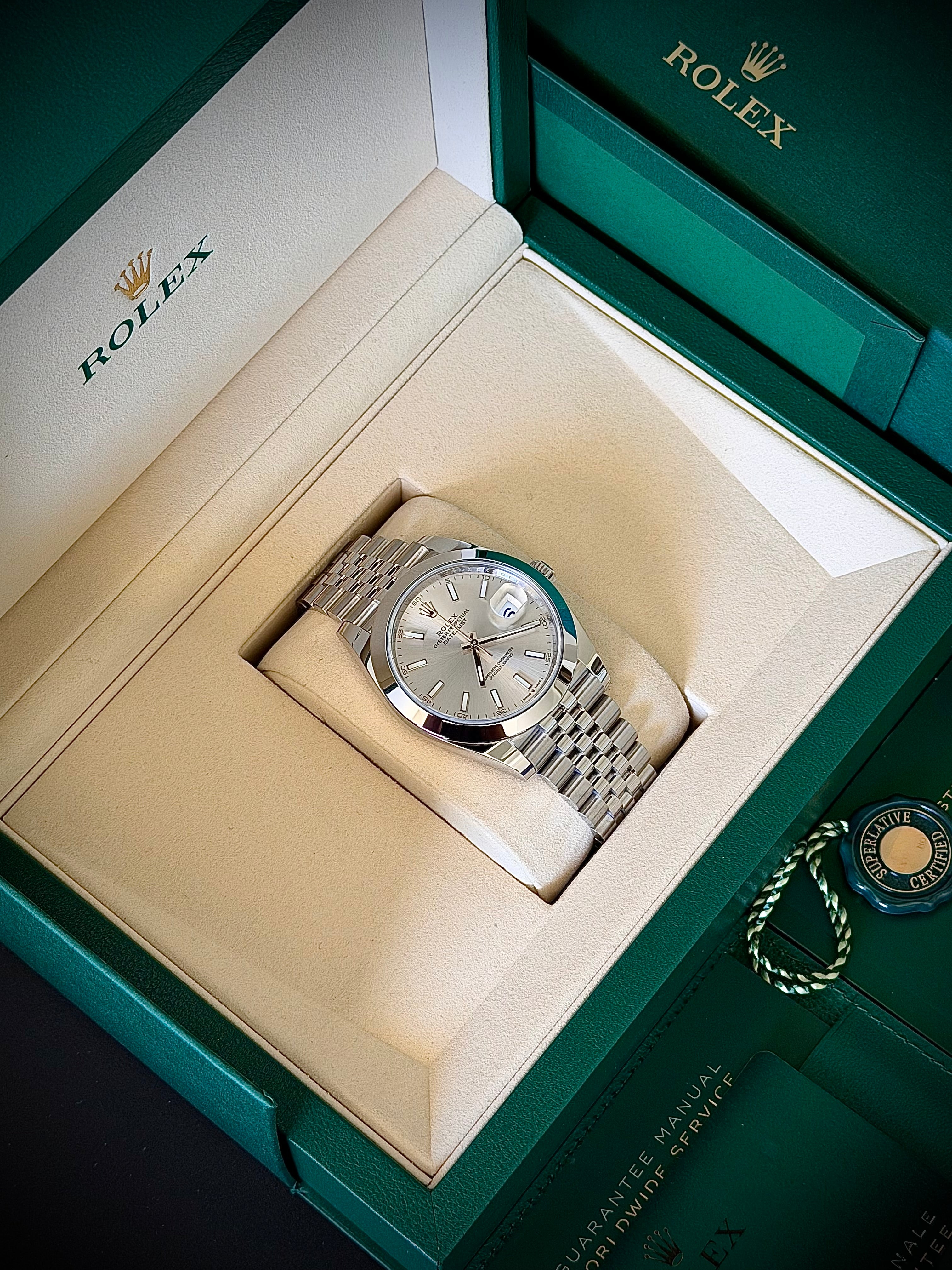 2025 ROLEX DATEJUST 41, SILVER DIAL, 126300, FULL SET, INC GST