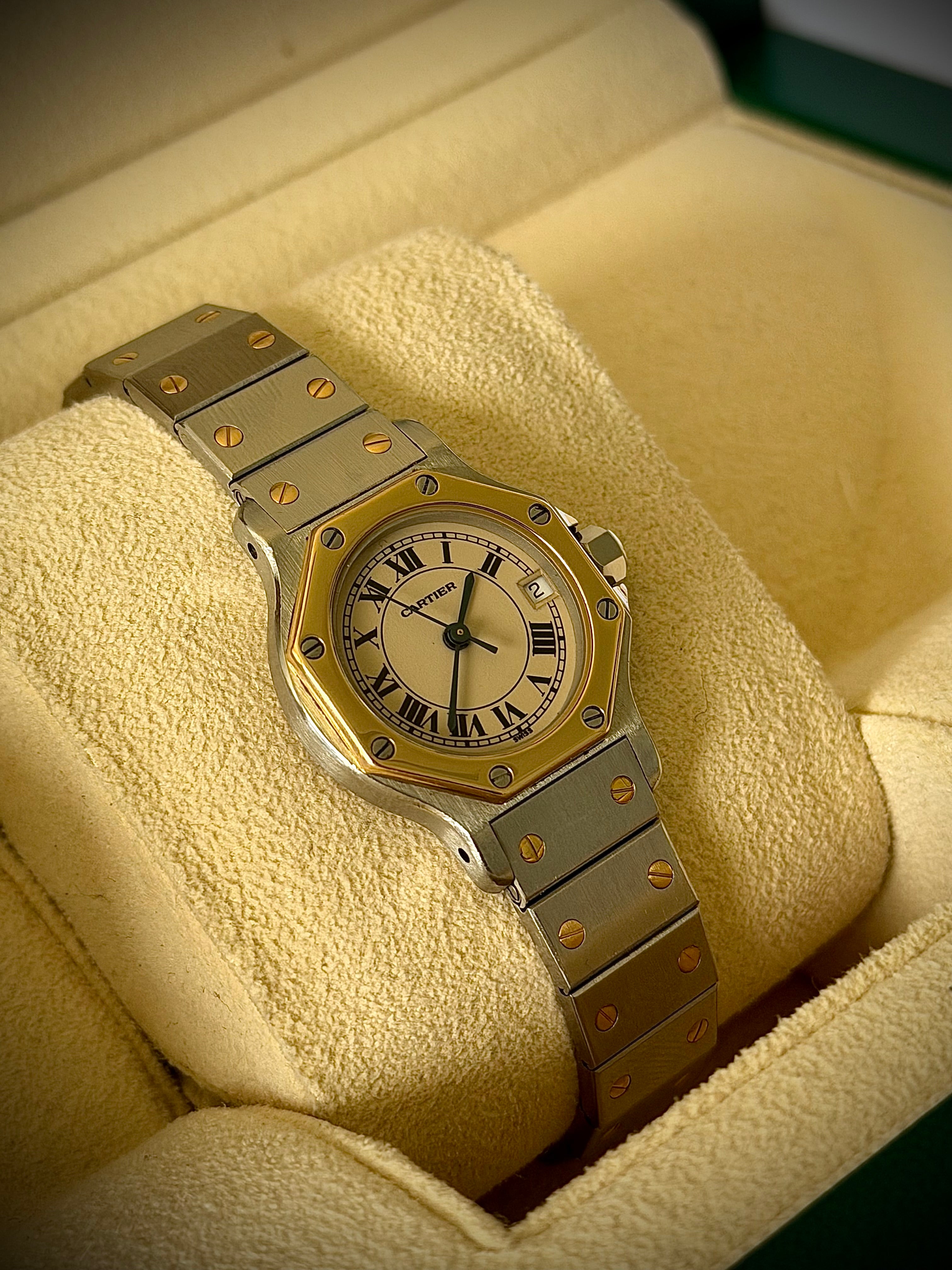 1990s CARTIER SANTOS OCTAGON TWO-TONE, 187903, 25MM, WATCH ONLY, INC GST