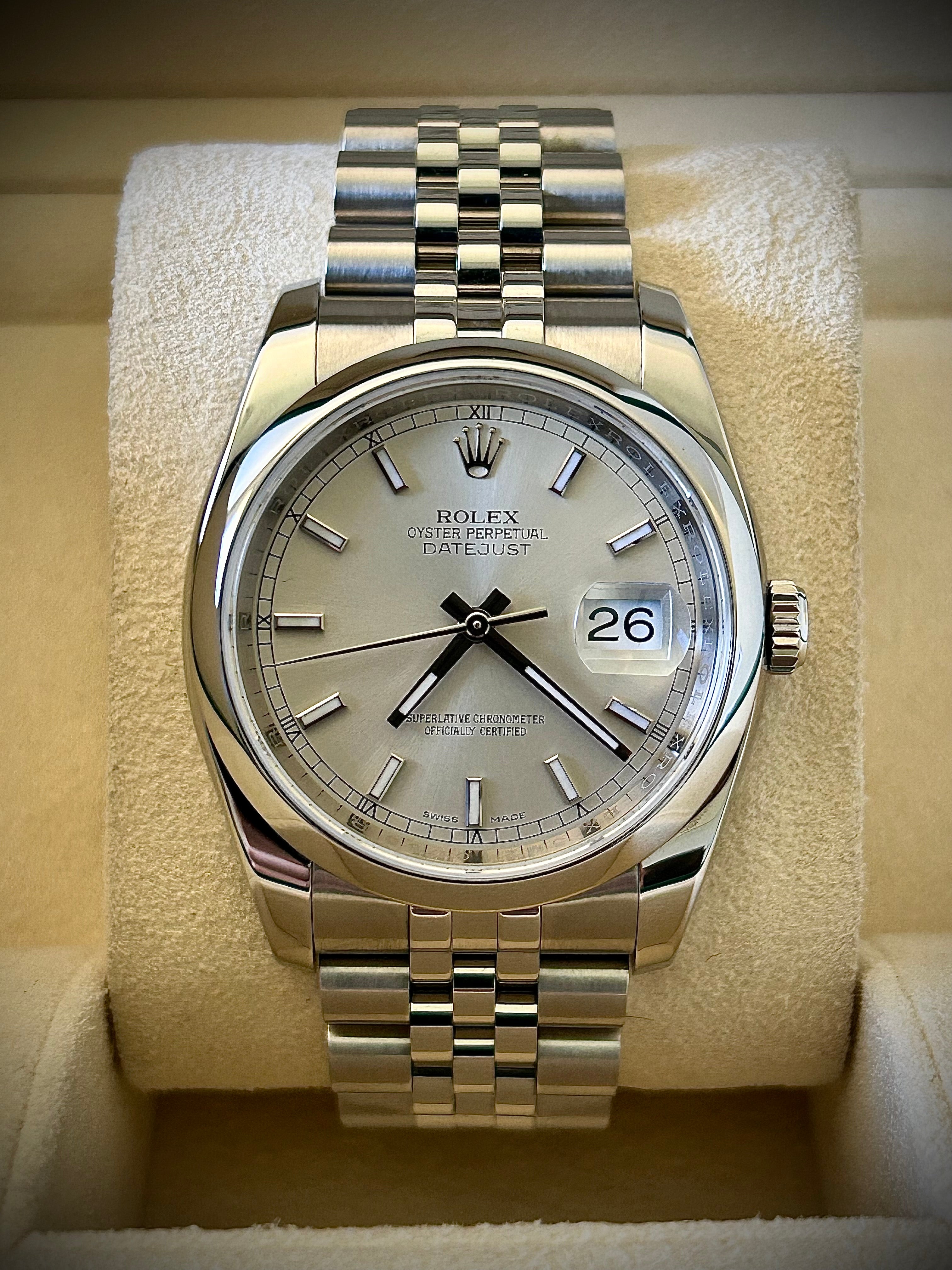 2015 ROLEX DATE JUST 36, SUPER JUBILEE, 116200, BOX AND PAPERS, INC GST