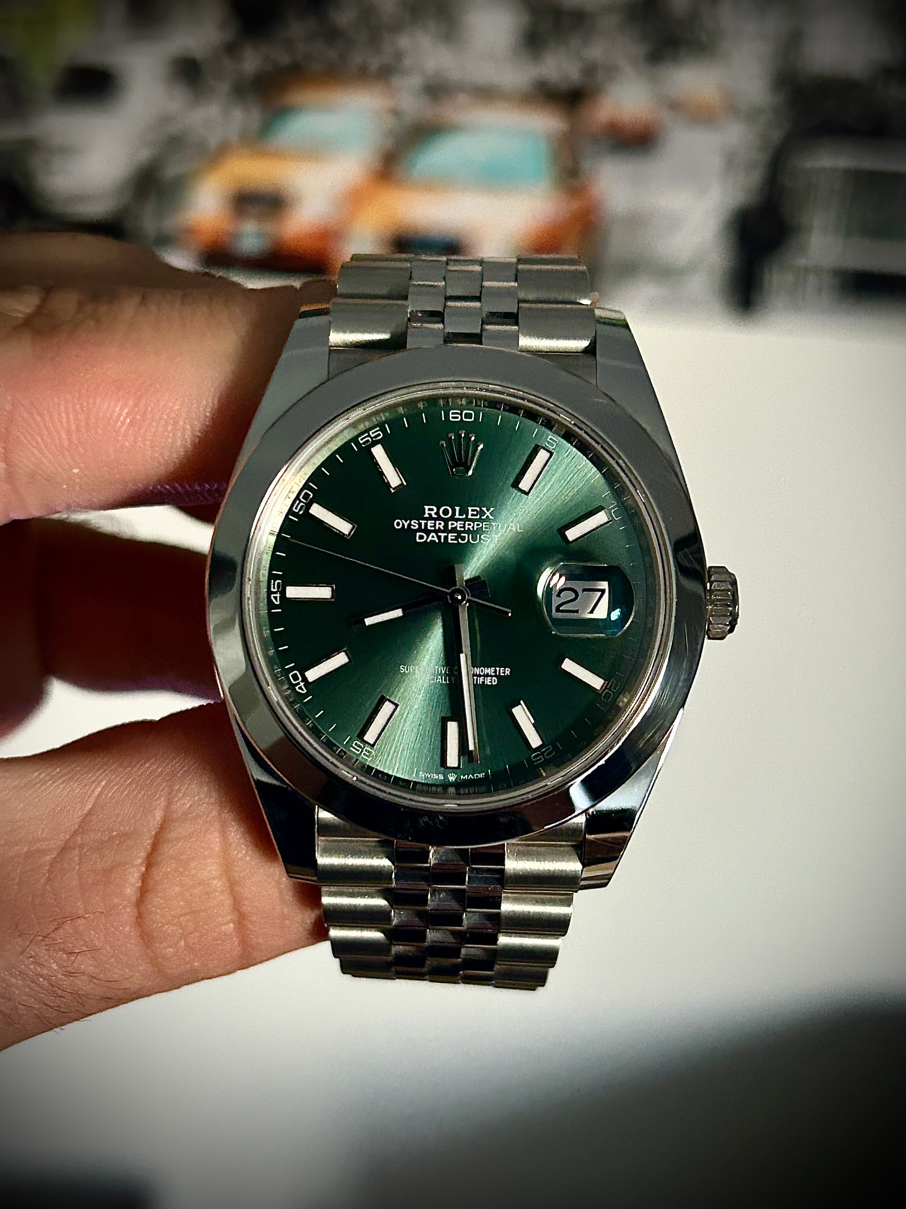 2023 ROLEX DATEJUST 41, MINT GREEN DIAL, 126300, SMOOTH JUBILEE, FULL SET, INC GST