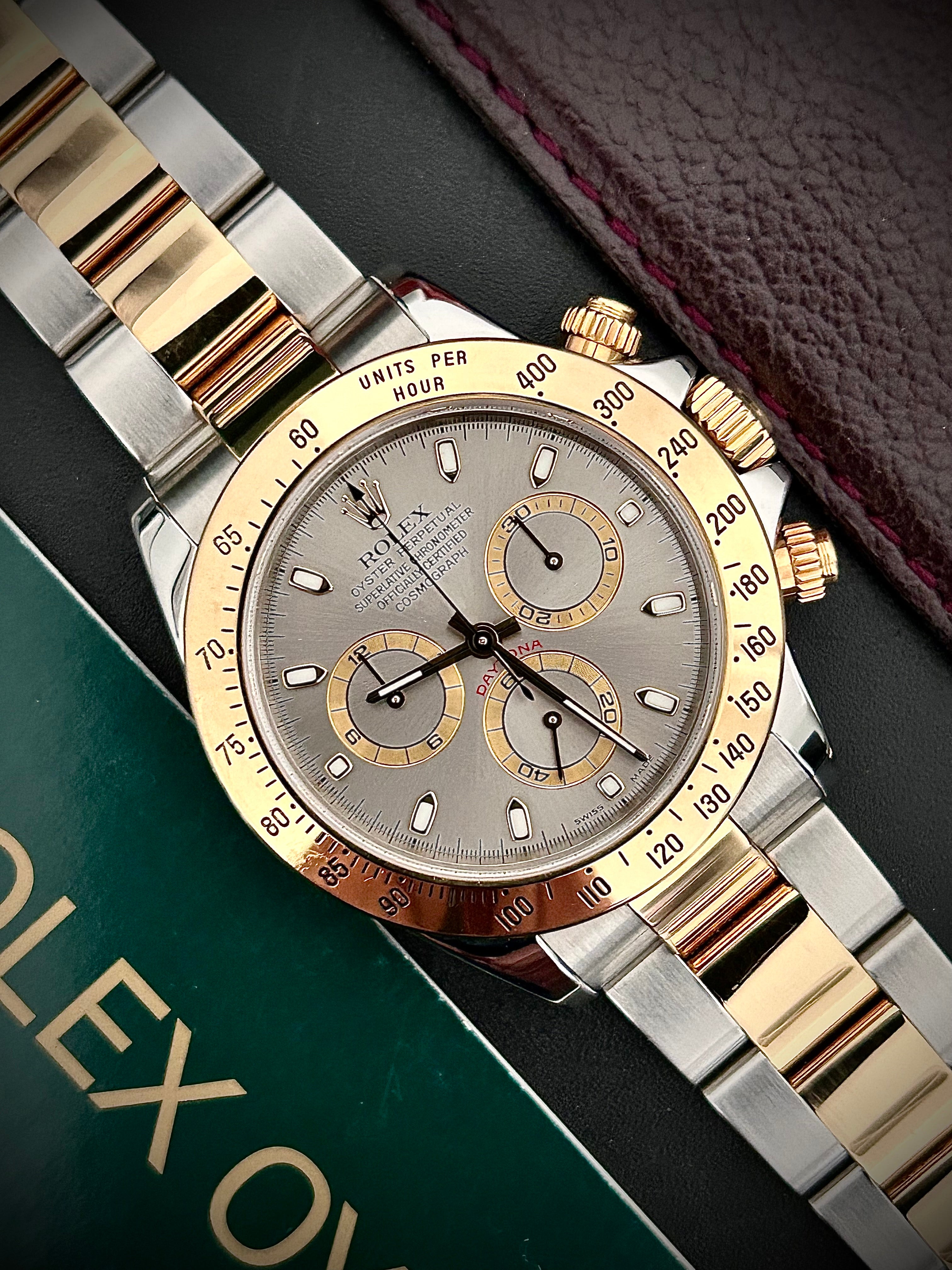2004 ROLEX COSMOGRAPH DAYTONA, SLATE DIAL, 116523, FULL SET, INC GST