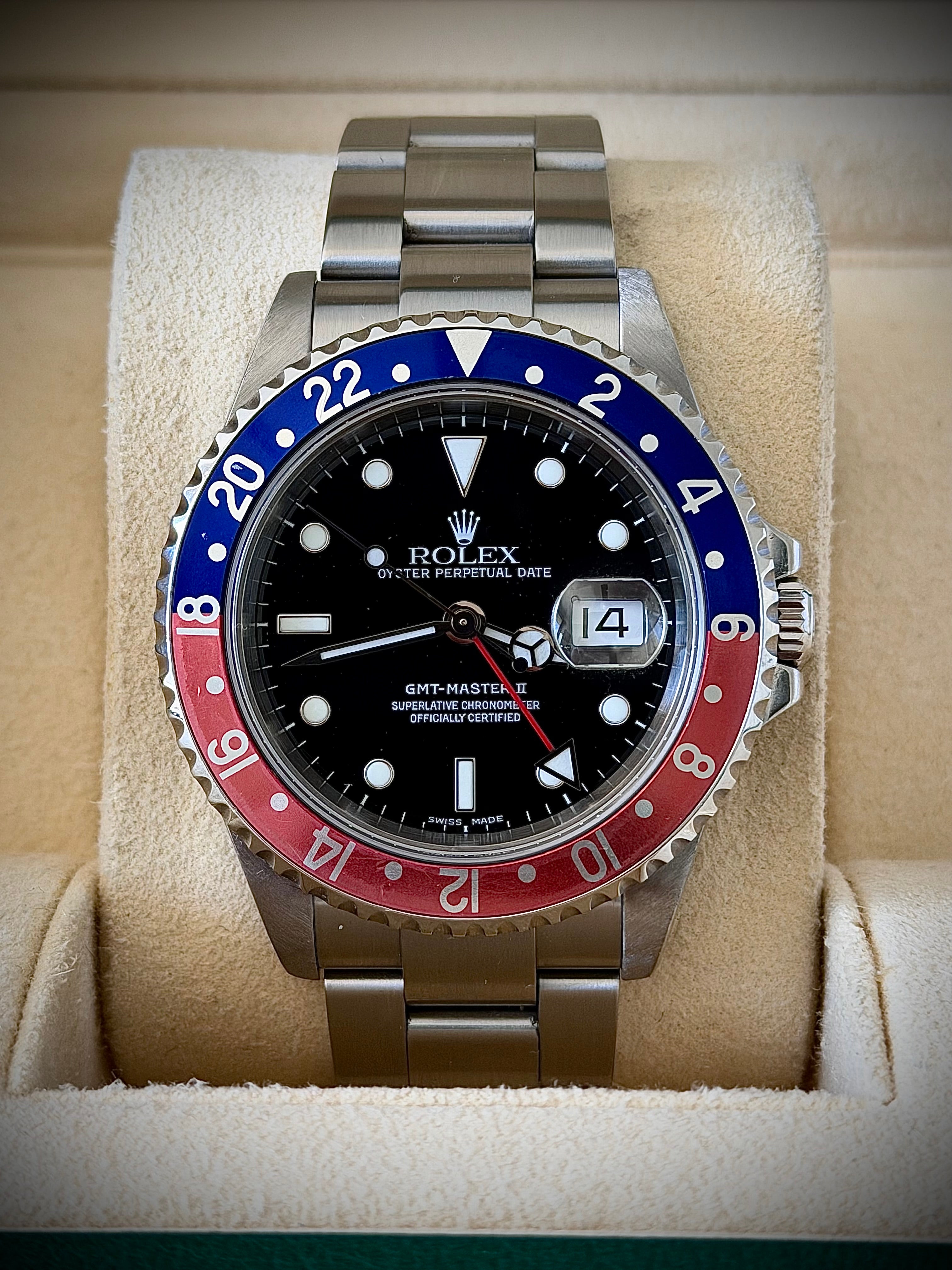 2004 ROLEX GMT-MASTER II, 16710 “PEPSI”, BOX, PAPERS AND ORIGINAL RECEIPT , INC GST