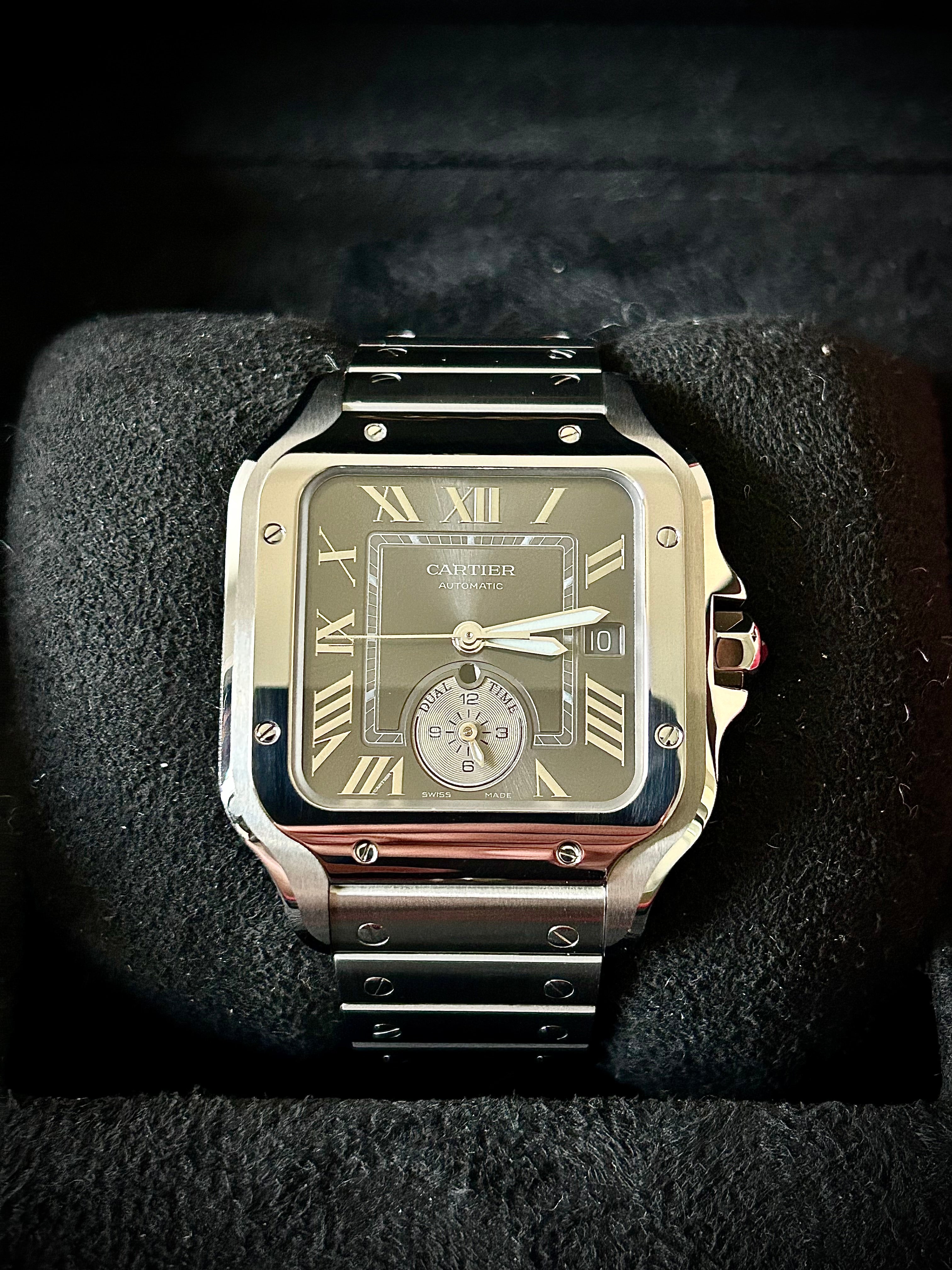 2024 CARTIER SANTOS DE CARTIER LARGE DUAL TIME, WSSA0076, BOX AND PAPERS, INC GST
