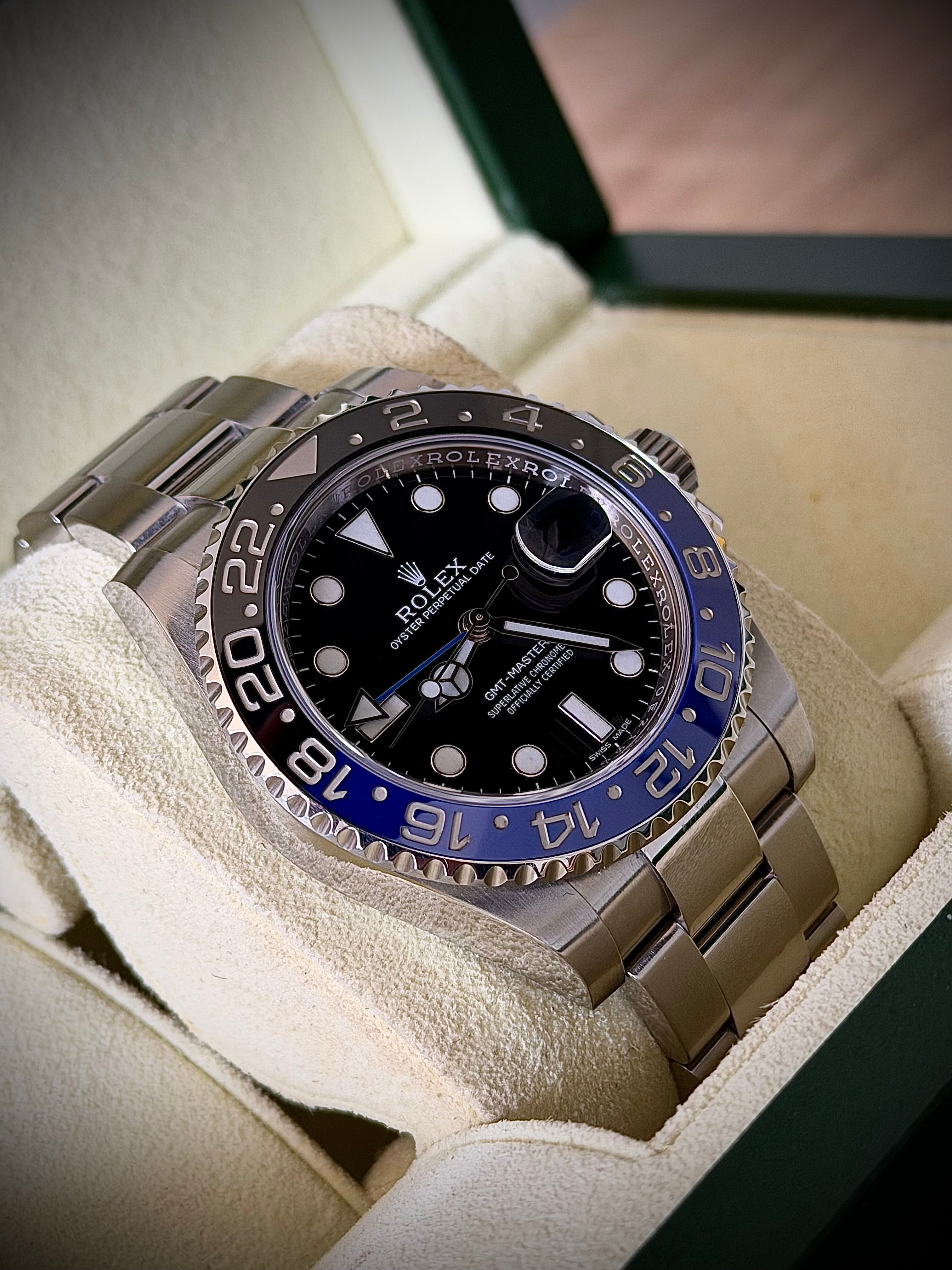 2015 ROLEX GMT MASTER II, BATMAN, 116710BLNR, BOX AND PAPERS, INC GST