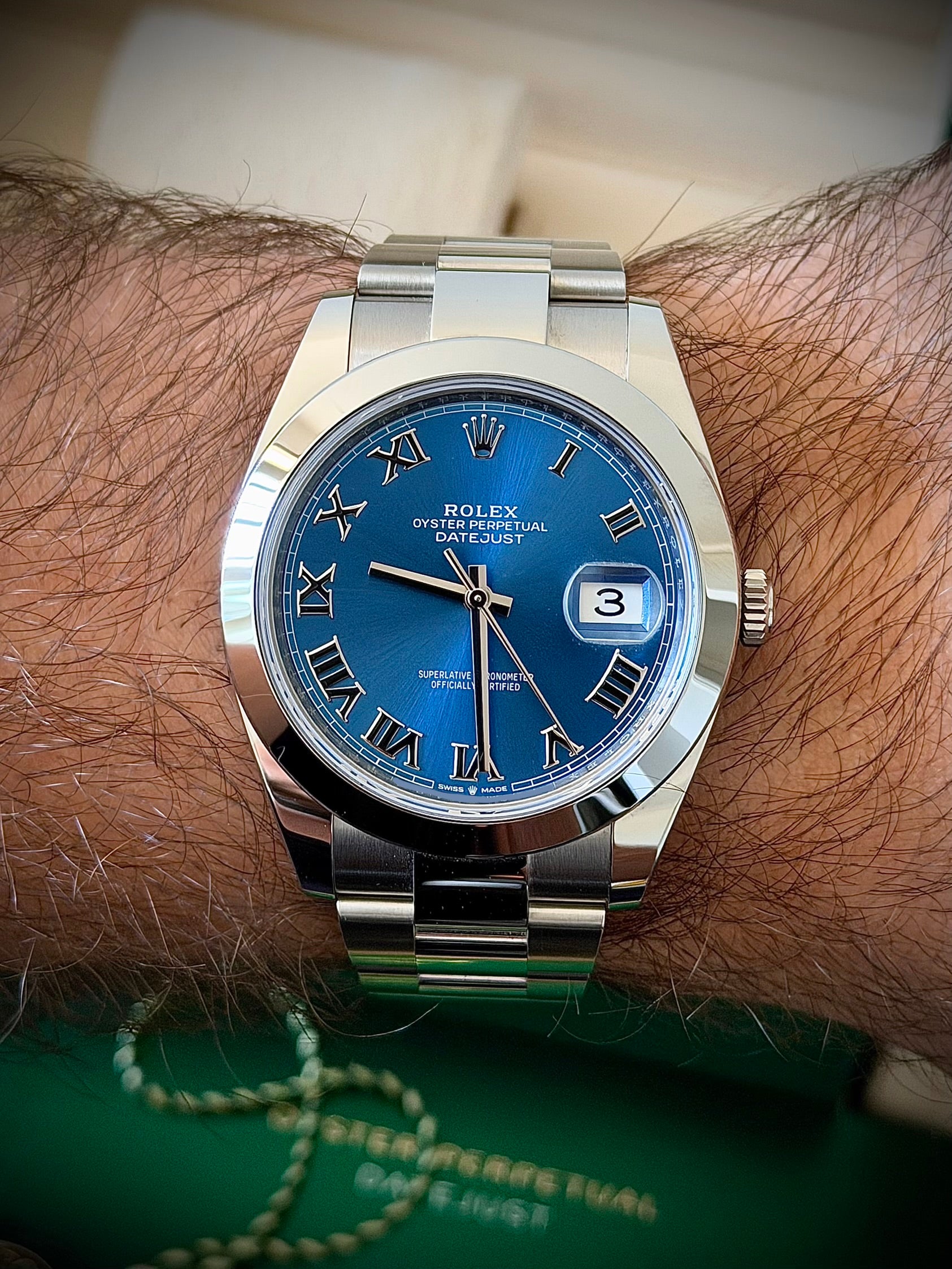 2023 ROLEX DATEJUST 41, AZZURO BLUE, 126300, AS NEW, FULL SET, INC GST