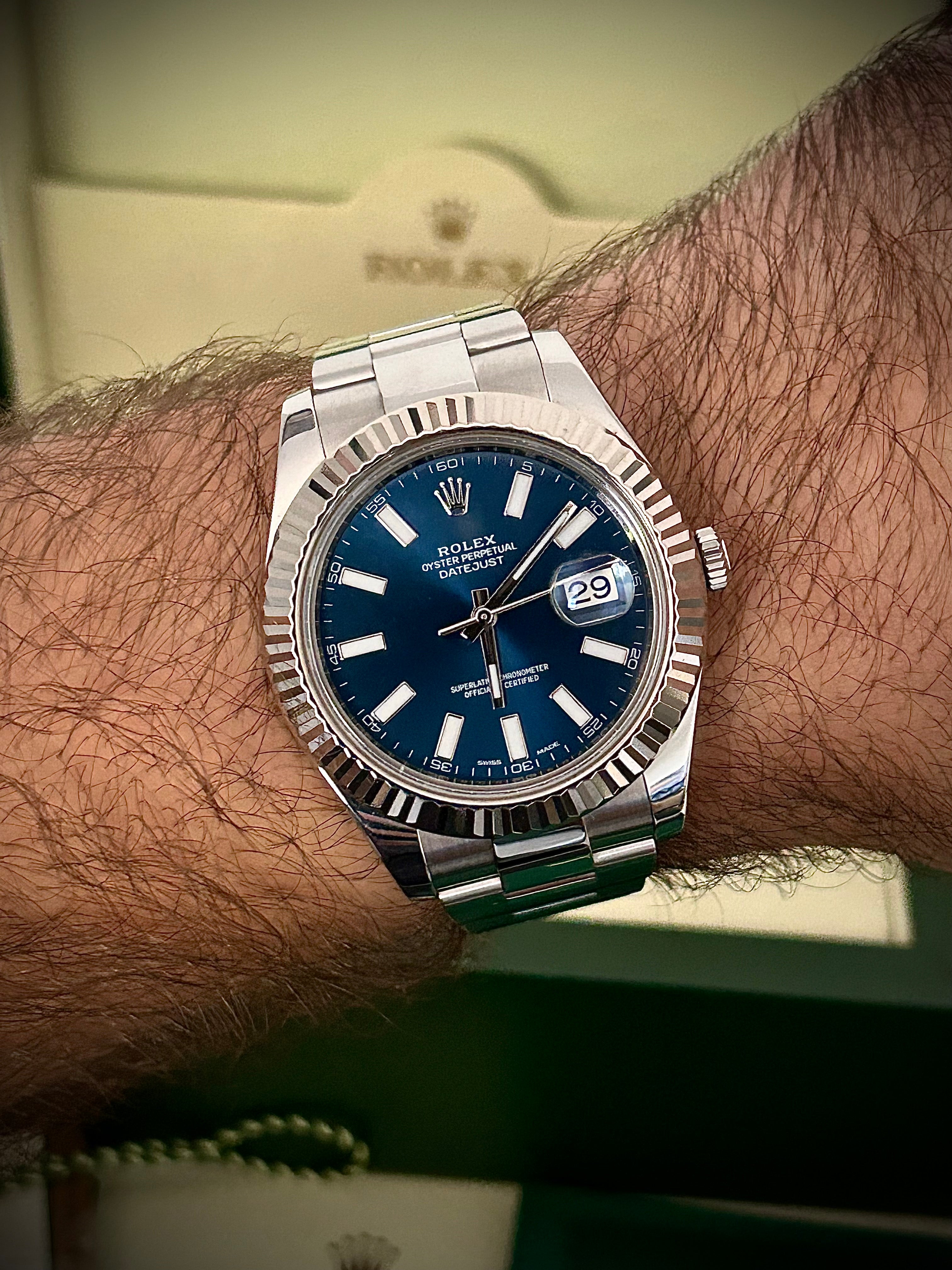 2016 ROLEX DATE JUST II, BLUE DIAL, 116334, FULL SET, INC GST