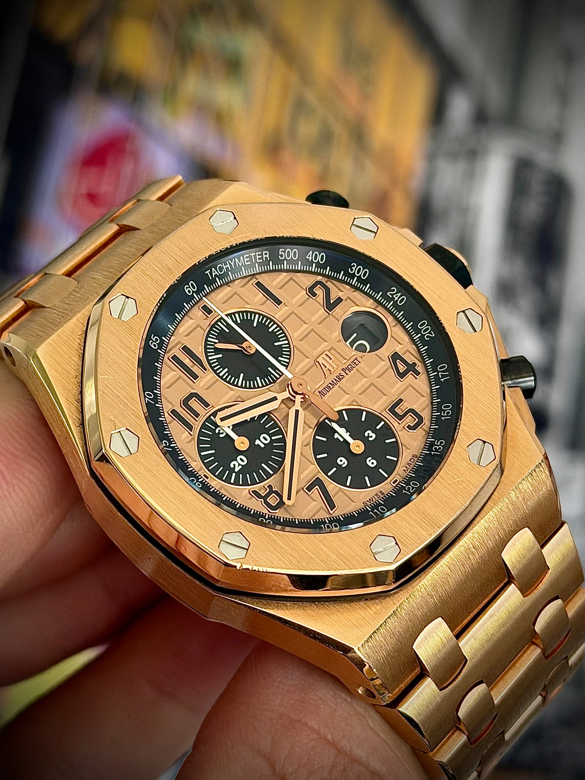 CIRCA 2014 AUDEMARS PIGUET ROYAL OAK OFFSHORE CHRONOGRAPH “BRICK”, 26470OR.OO.1000OR.01, 18CT PINK GOLD, WATCH & BOX, INC GST