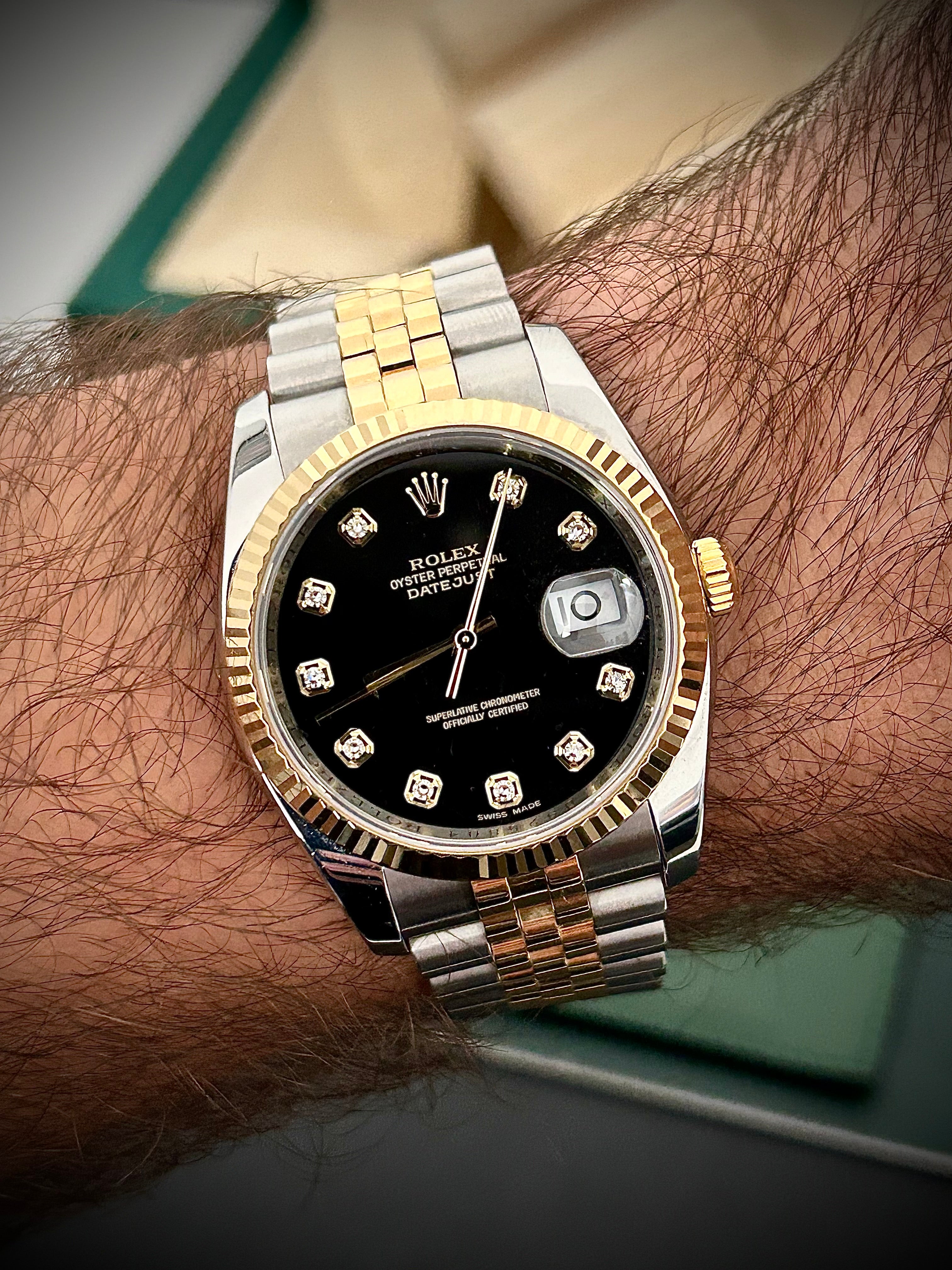 2006 ROLEX DATEJUST 36, 116233, BLACK DIAMOND DIAL, BOX AND PAPERS, INC GST