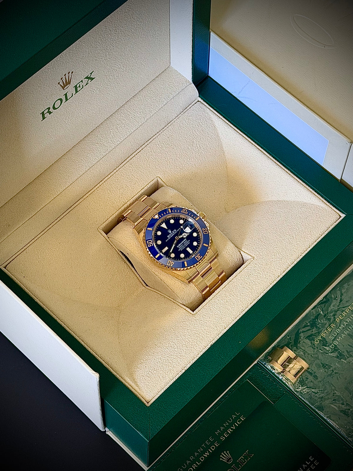 2022 ROLEX SUBMARINER DATE “BLUESY”, 126618LB, 18CT YELLOW GOLD, BLUE DIAL, FULL SET, INC GST