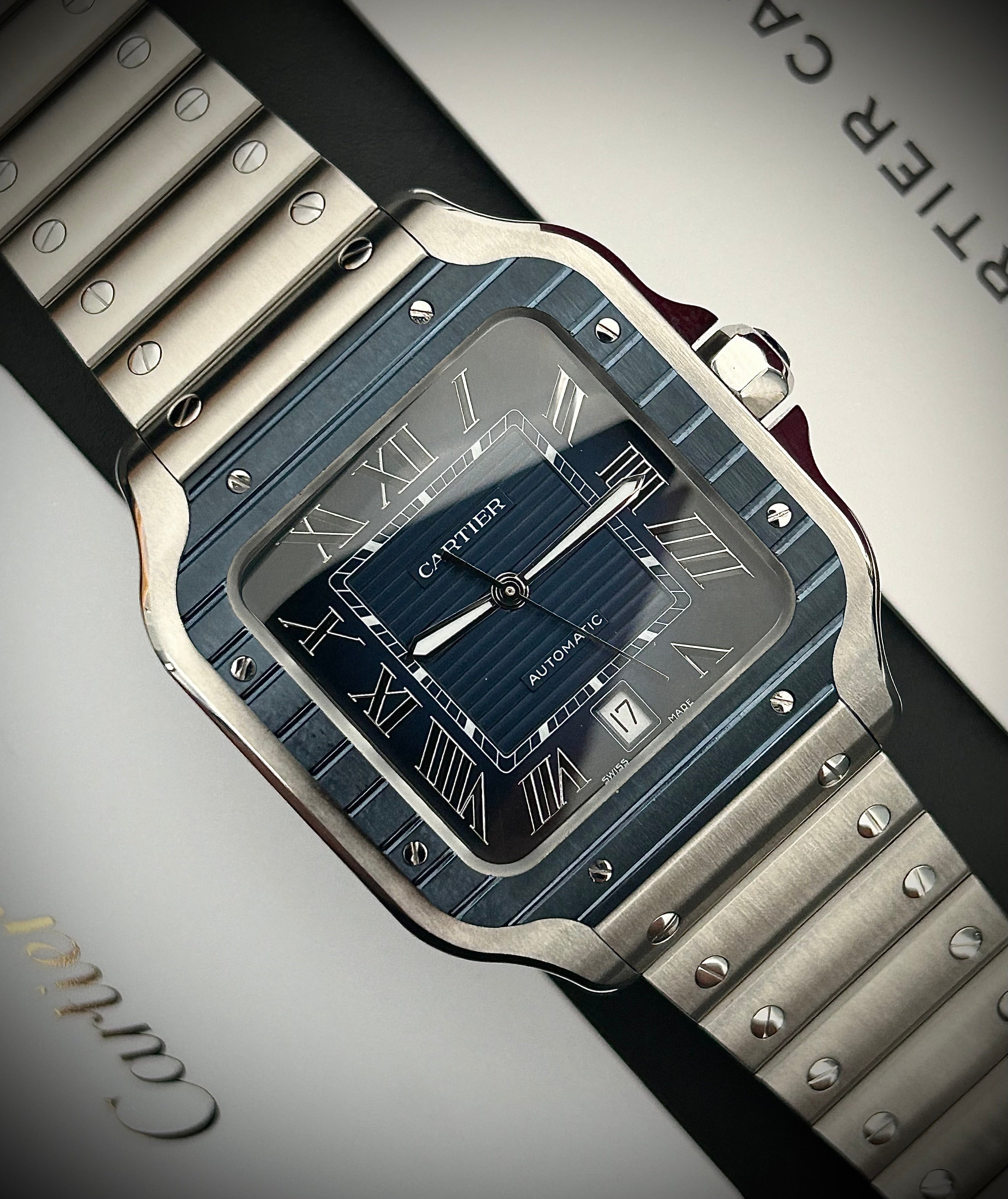 2024 CARTIER SANTOS DE CARTIER LARGE, BLUE PVD, WSSA0048, FULL SET, INC GST