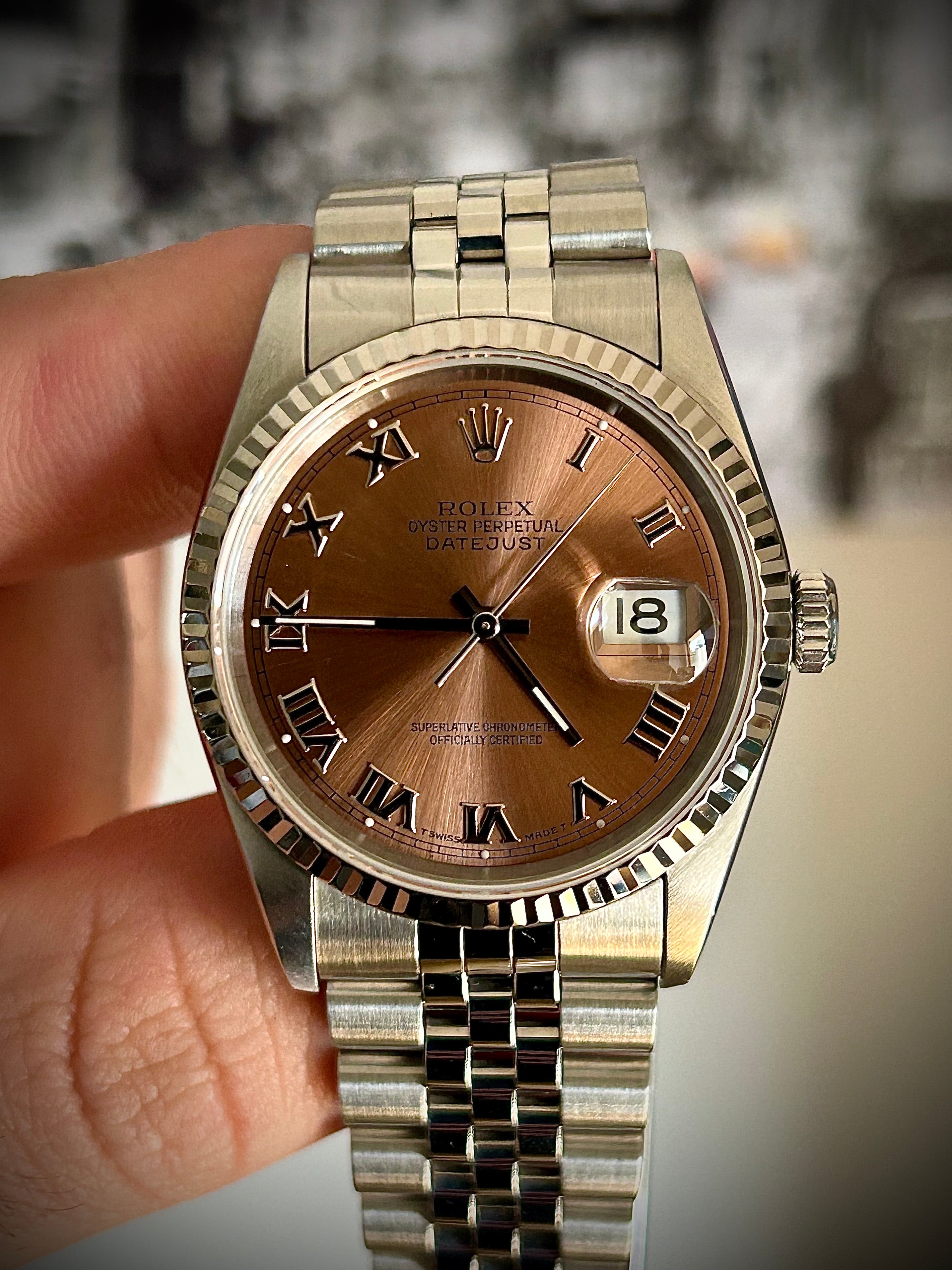 1995 ROLEX DATEJUST 36, 16234, SALMON DIAL, WATCH AND BOX, INC GST
