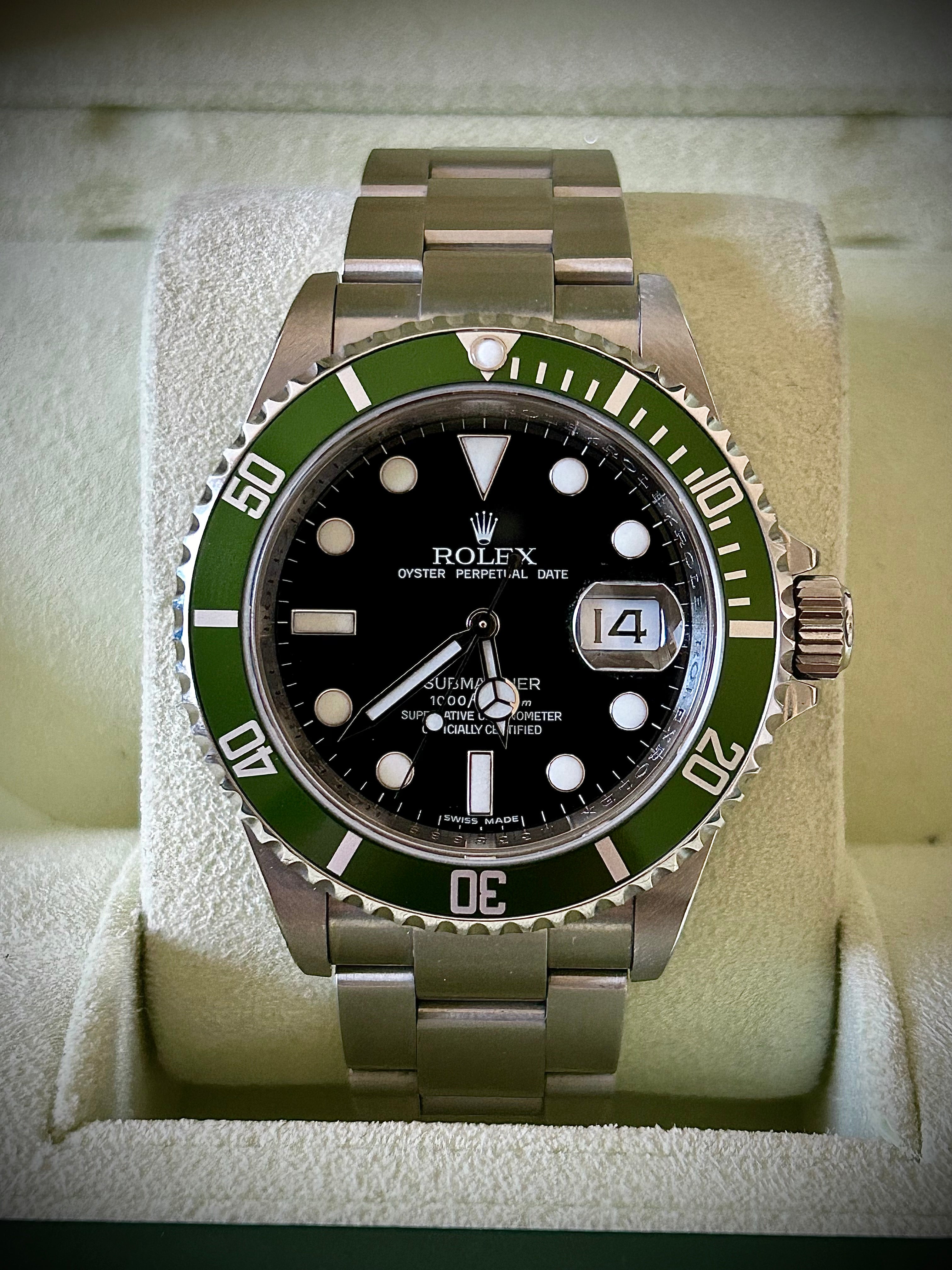 2008 ROLEX SUBMARINER DATE, KERMIT, 16610LV, BOX AND CARD, INC GST