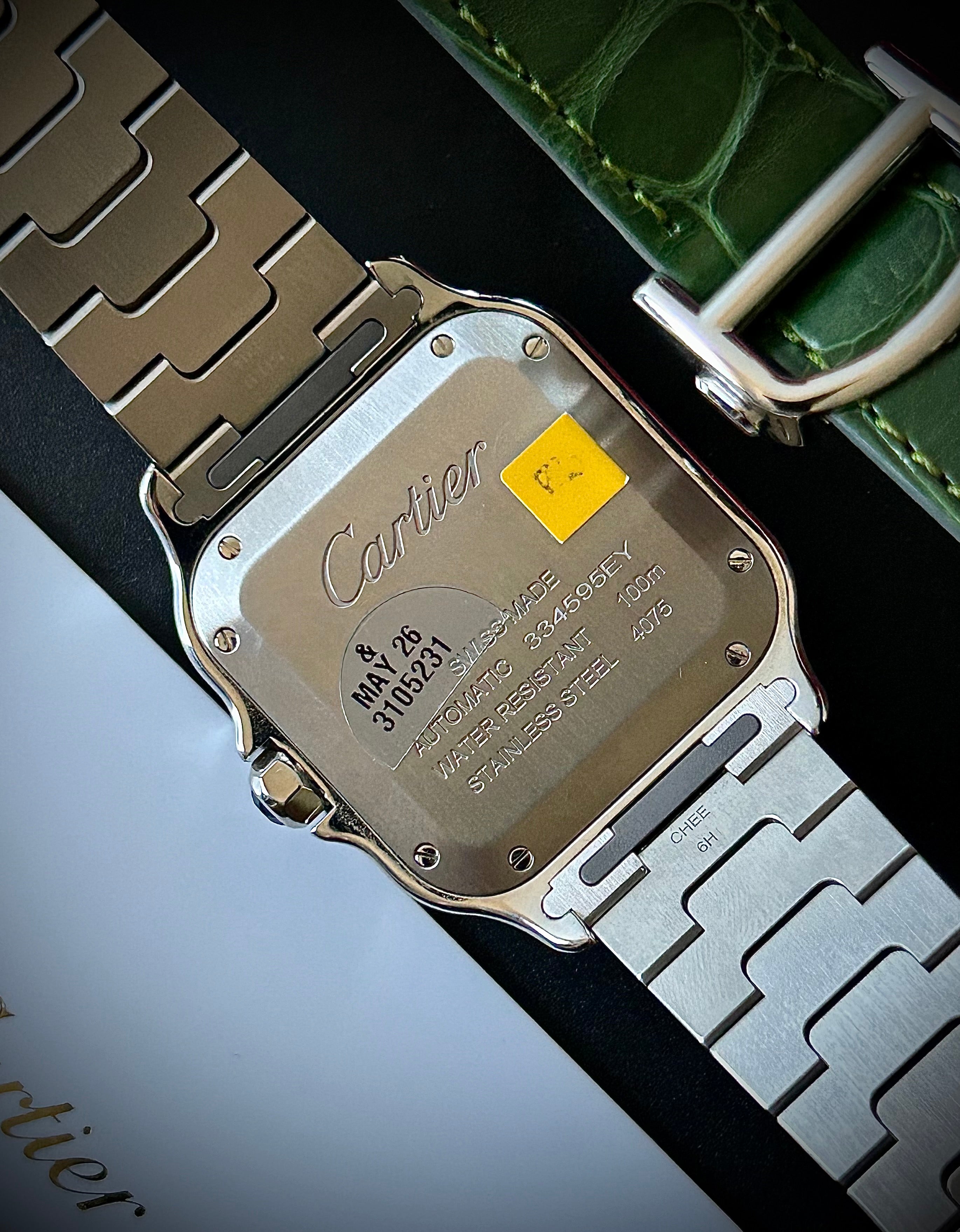 2024 CARTIER SANTOS DE CARTIER GREEN MEDIUM, BOX AND PAPERS, INC GST