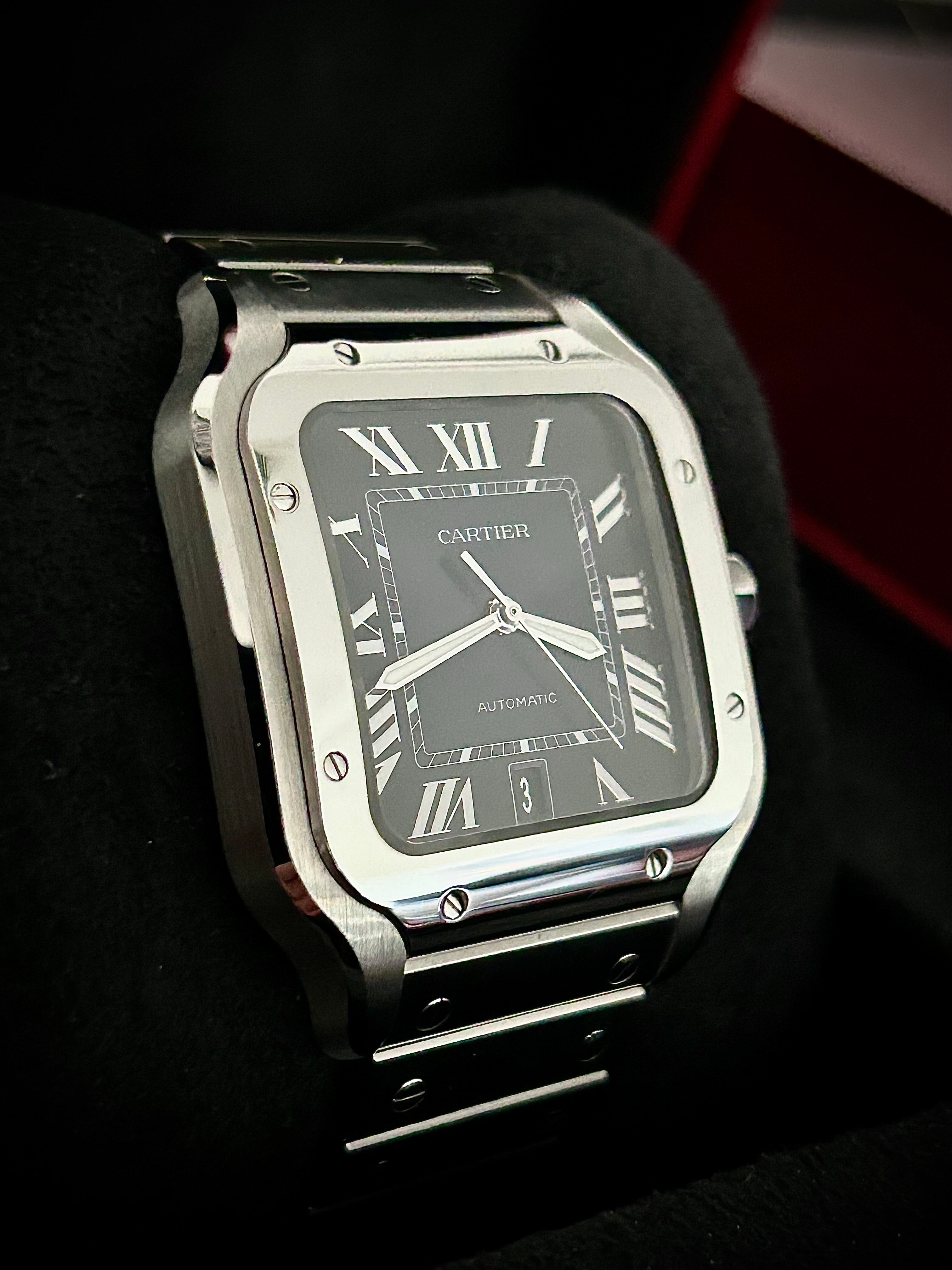 2022 CARTIER SANTOS DE CARTIER LARGE, BLUE DIAL, WSSA0030, FULL SET, INC GST