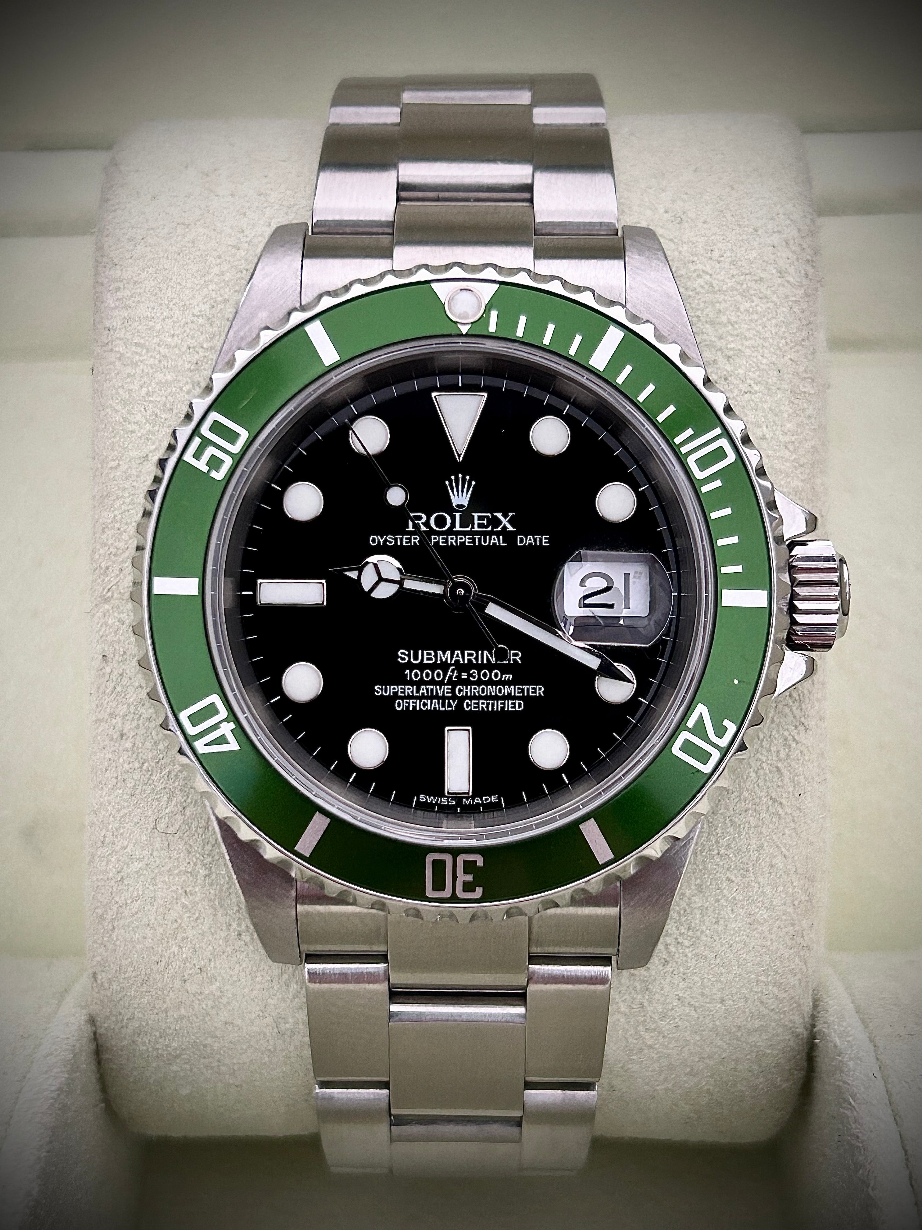 2006 ROLEX SUBMARINER DATE, KERMIT, 16610LV, FULL SET, INC GST