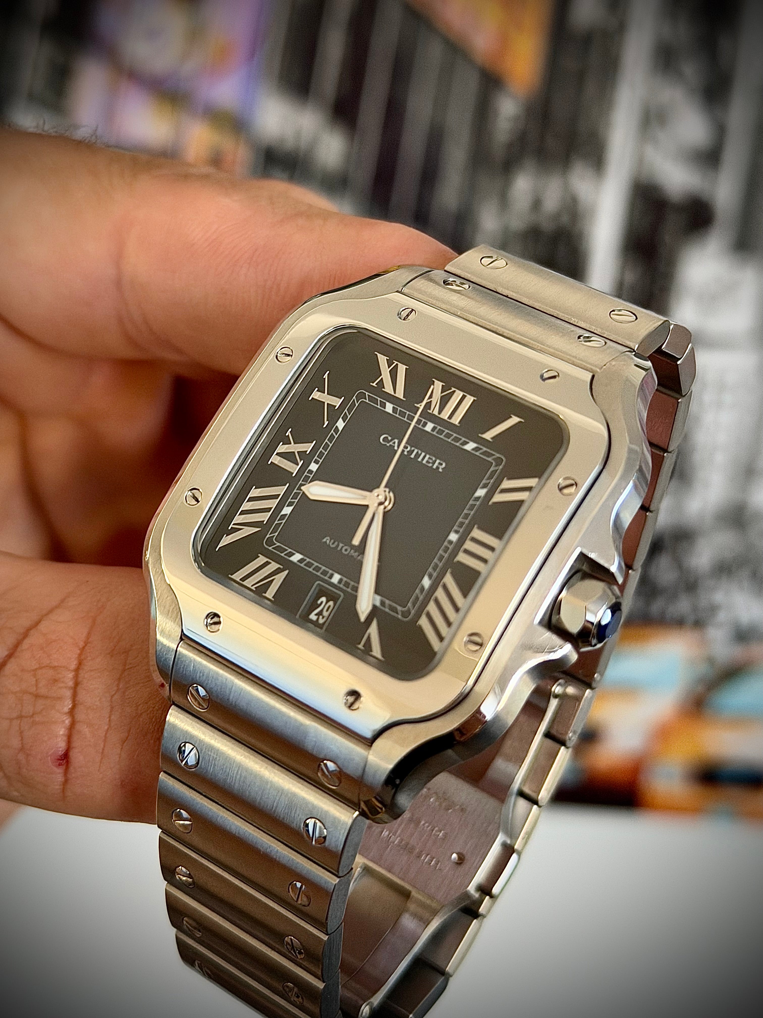 2024 CARTIER SANTOS DE CARTIER LARGE, BLUE DIAL, WSSA0030, BOX AND PAPERS, INC GST