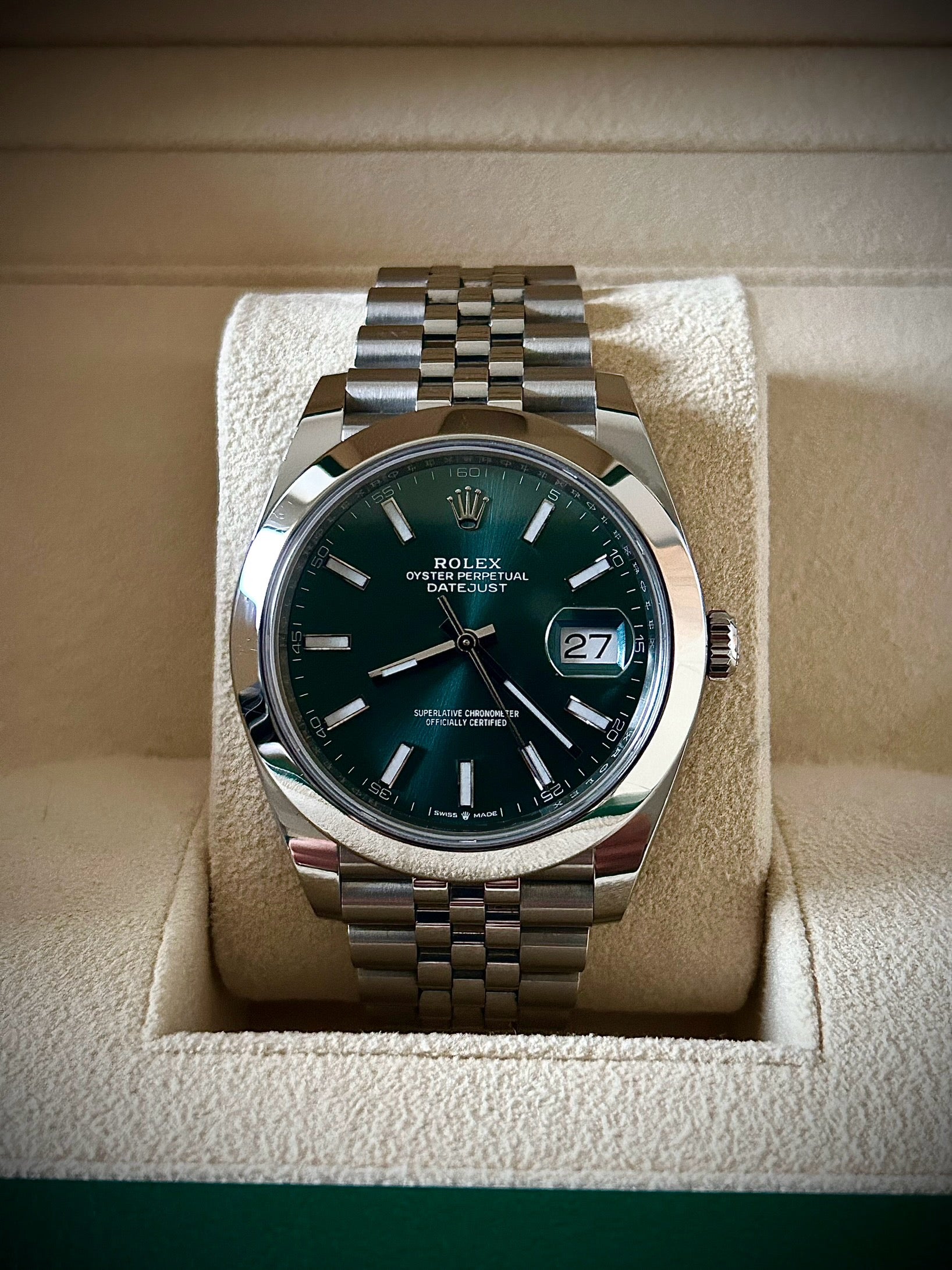 2023 ROLEX DATEJUST 41, MINT GREEN DIAL, 126300, SMOOTH JUBILEE, FULL SET, INC GST