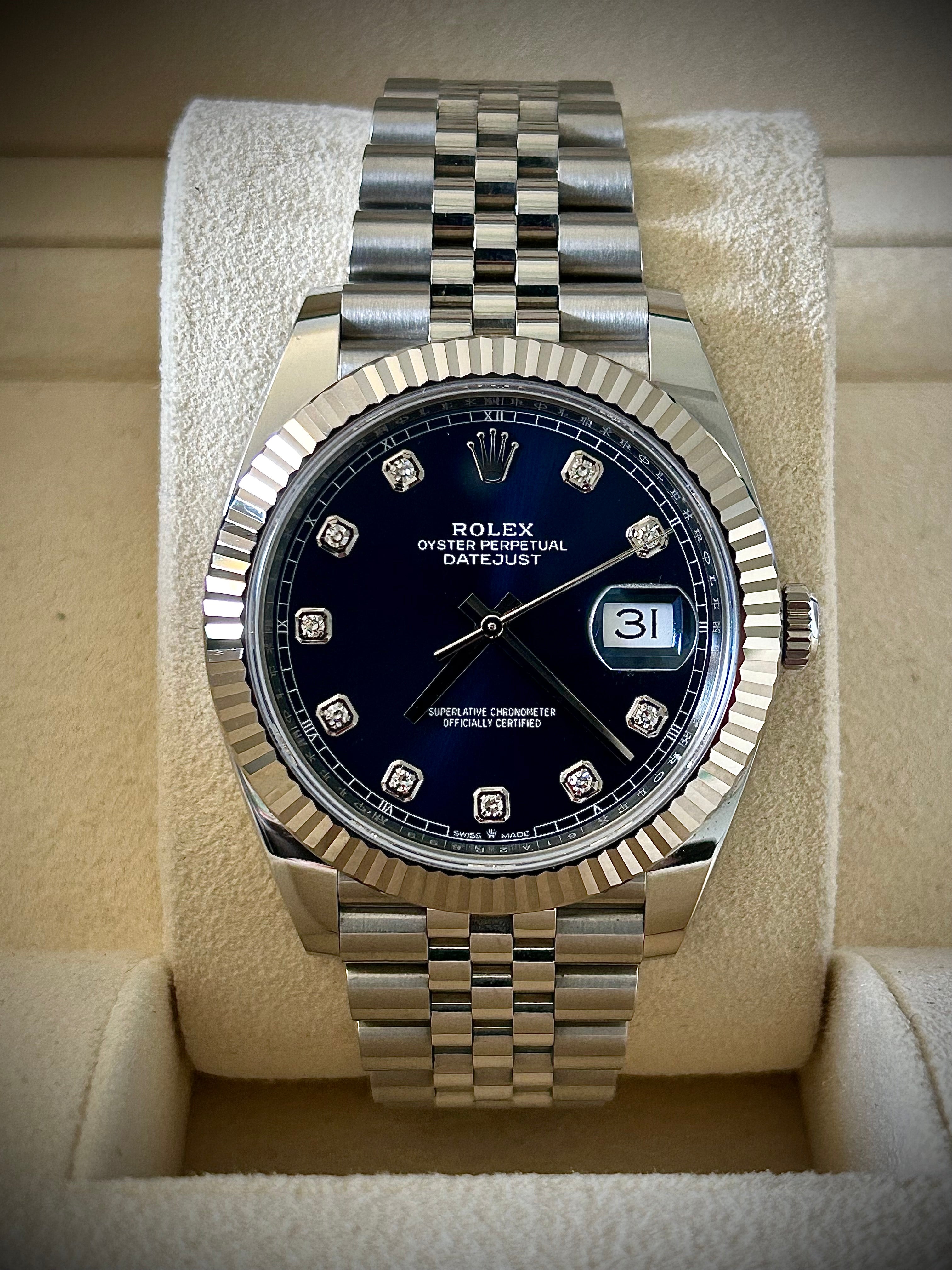 2021 ROLEX DATEJUST 41, BLUE DIAMOND DIAL, 126334, FULL SET, INC GST