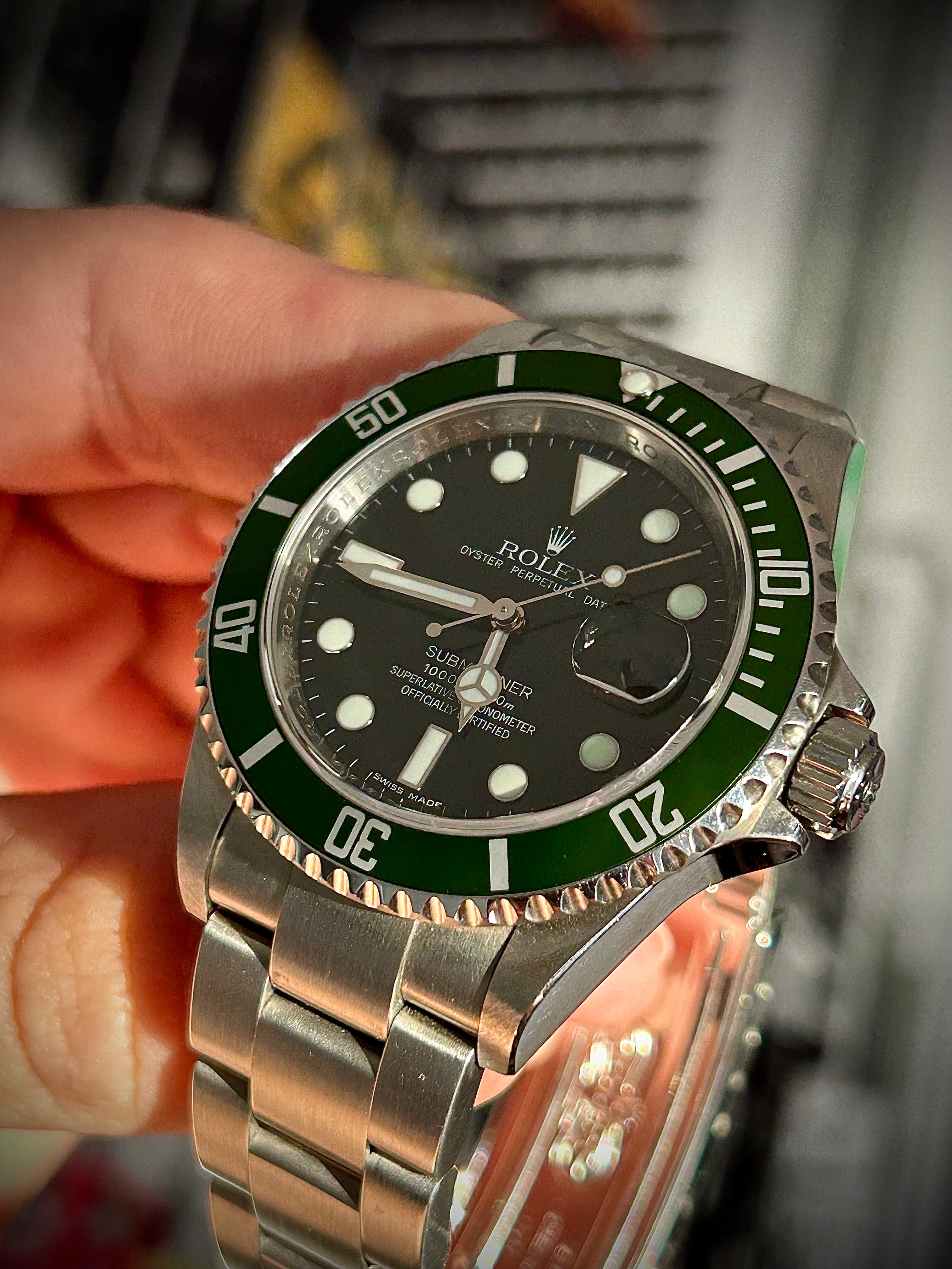 2008 ROLEX SUBMARINER DATE, KERMIT, 16610LV, BOX AND CARD, INC GST
