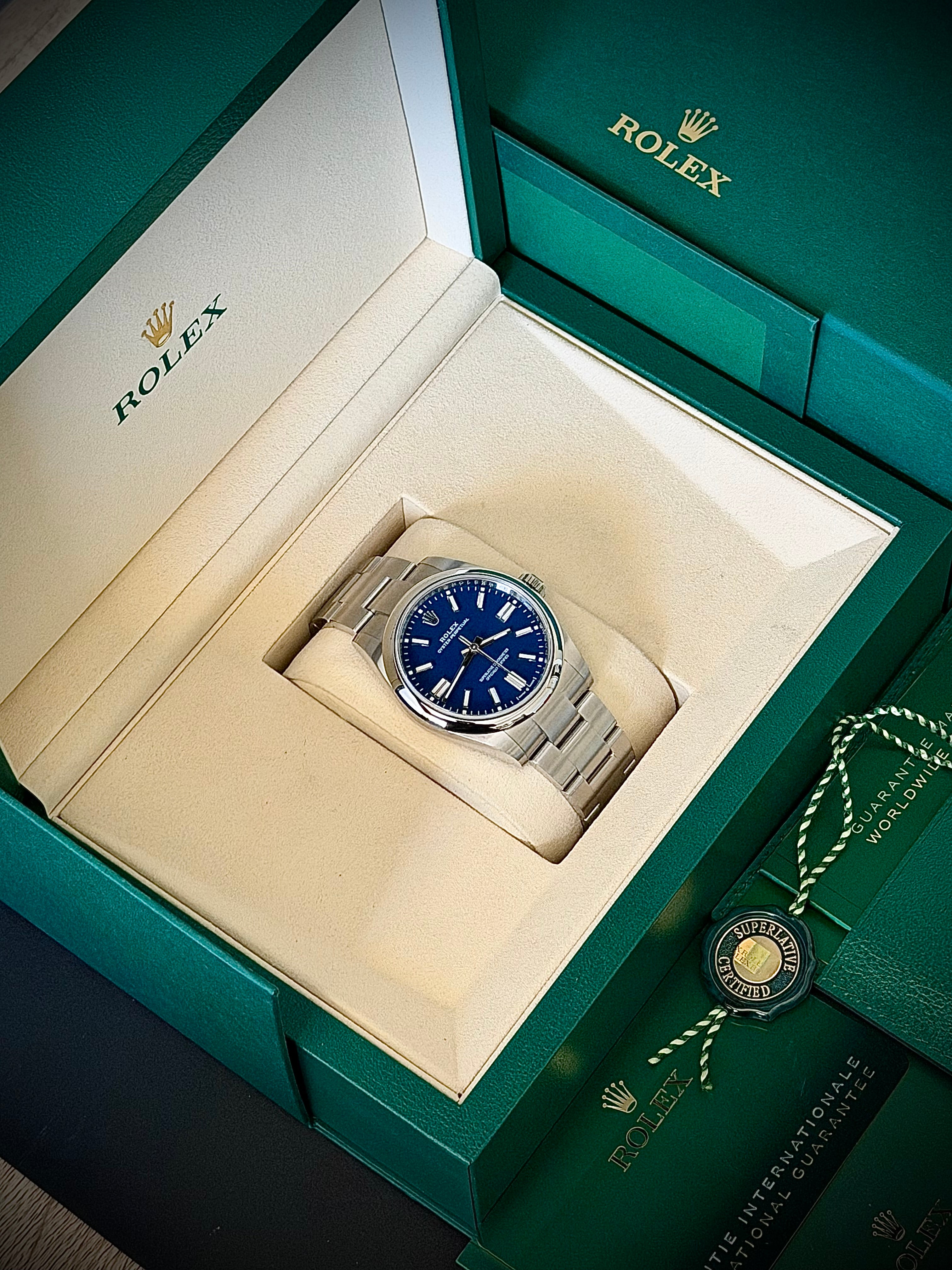 2025 ROLEX OYSTER PERPETUAL 41, MATTE BLUE DIAL, FULL SET, INC GST