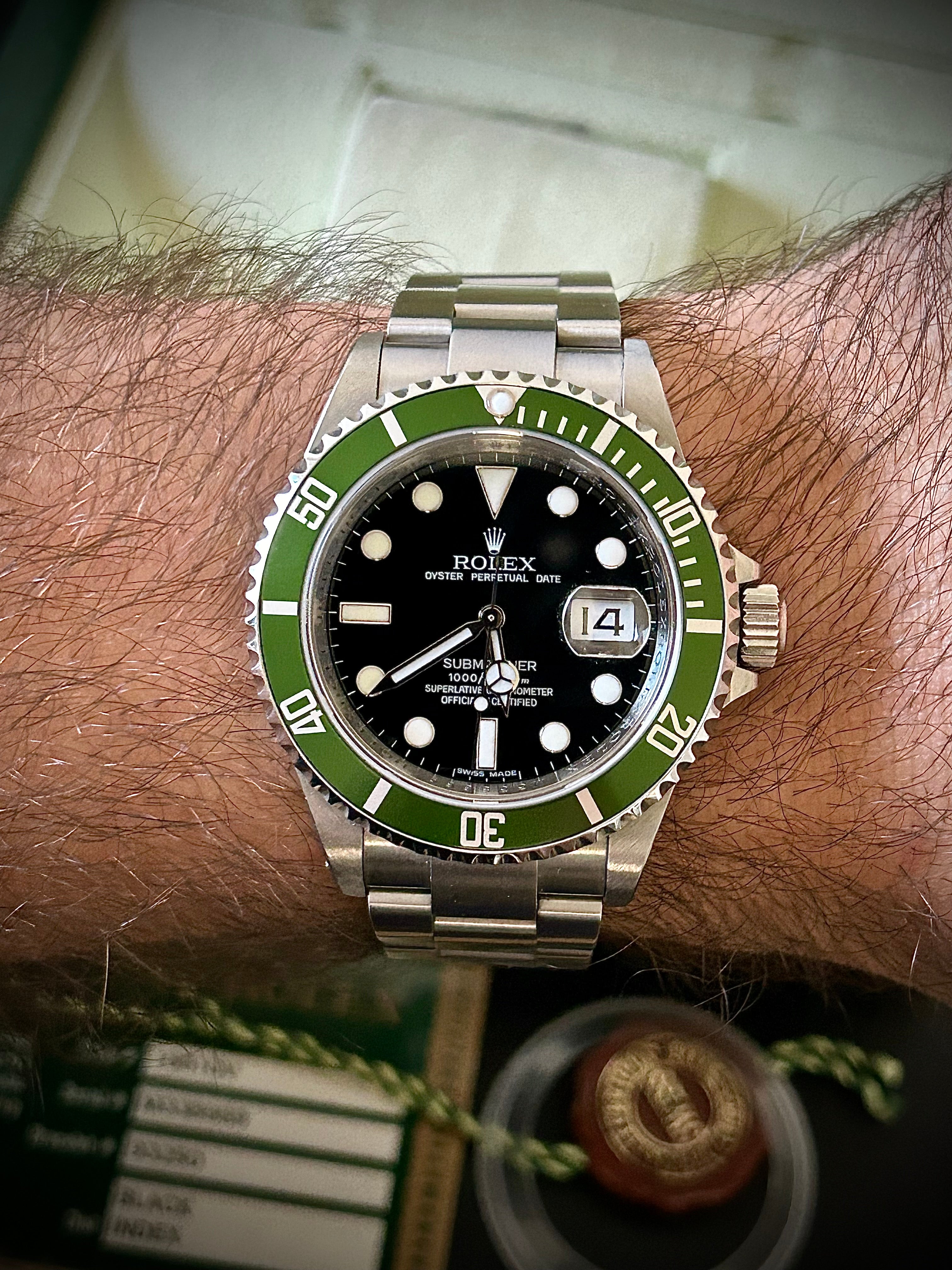 2008 ROLEX SUBMARINER DATE, KERMIT, 16610LV, BOX AND CARD, INC GST