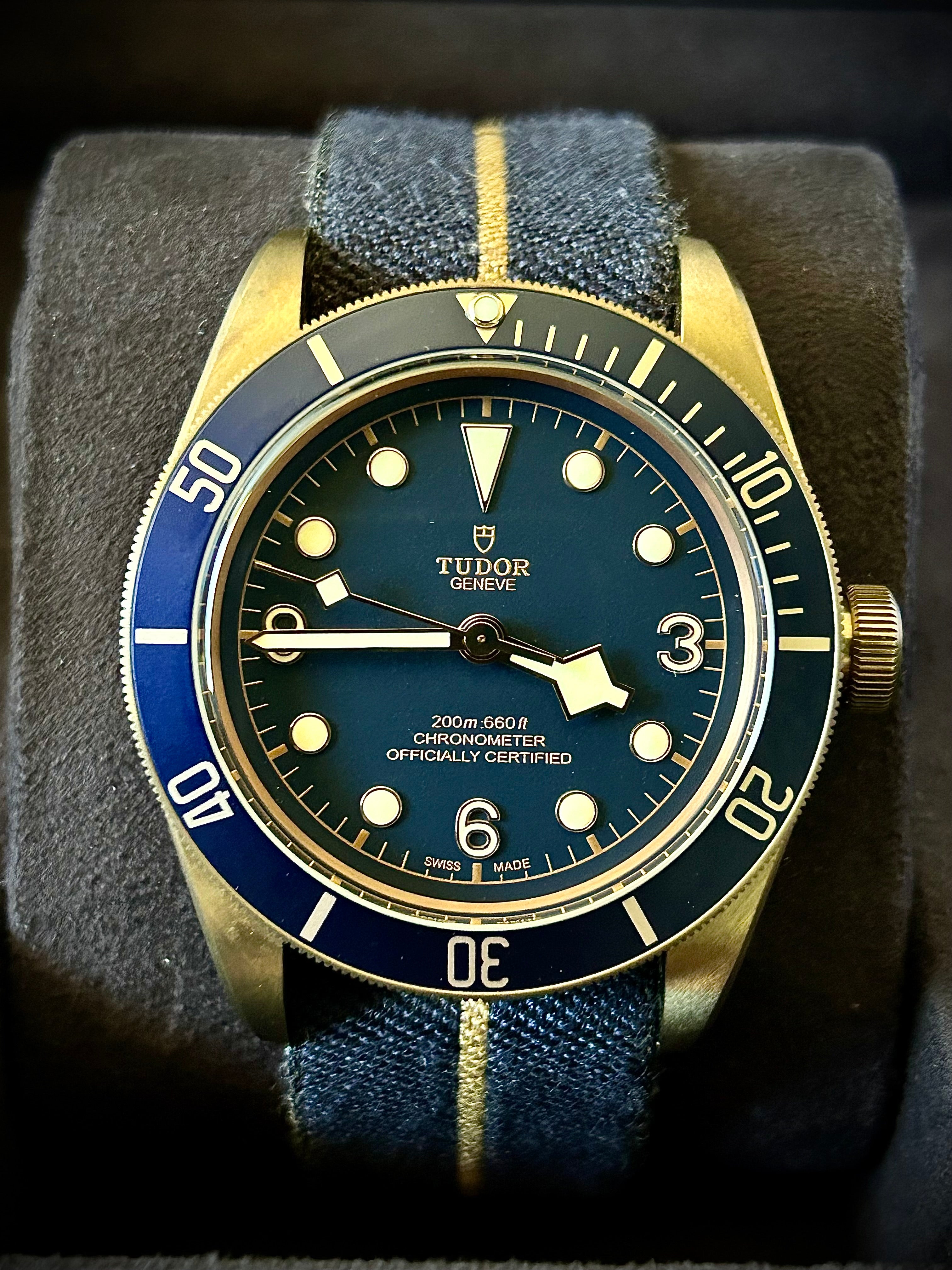 2018 TUDOR BLACK BAY BRONZE, BUCHERER BLUE, 79250BB, FULL SET, INC GST