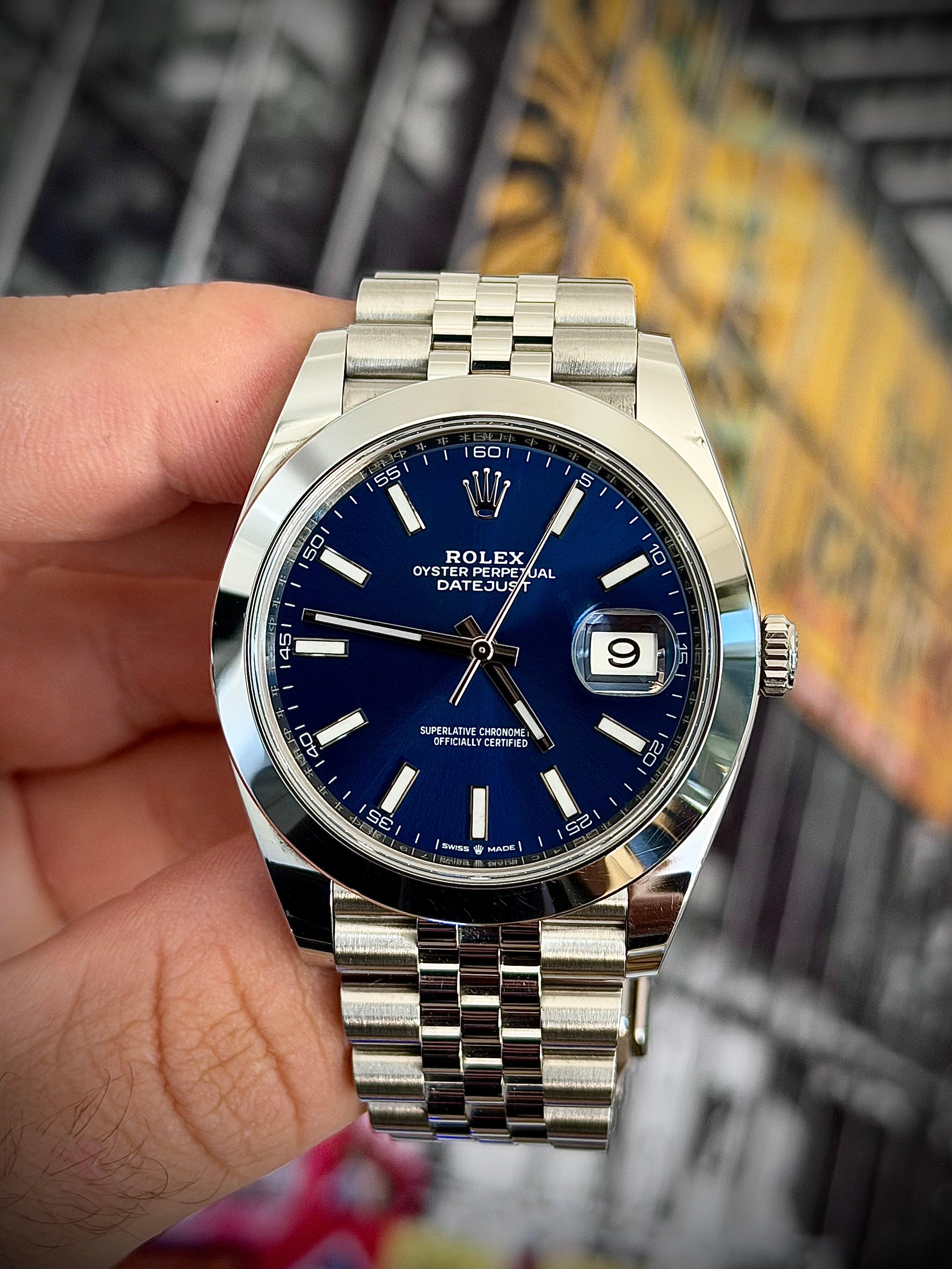 2021 ROLEX DATEJUST 41, BLUE DIAL, SMOOTH JUBILEE 126300, FULL SET, INC GST