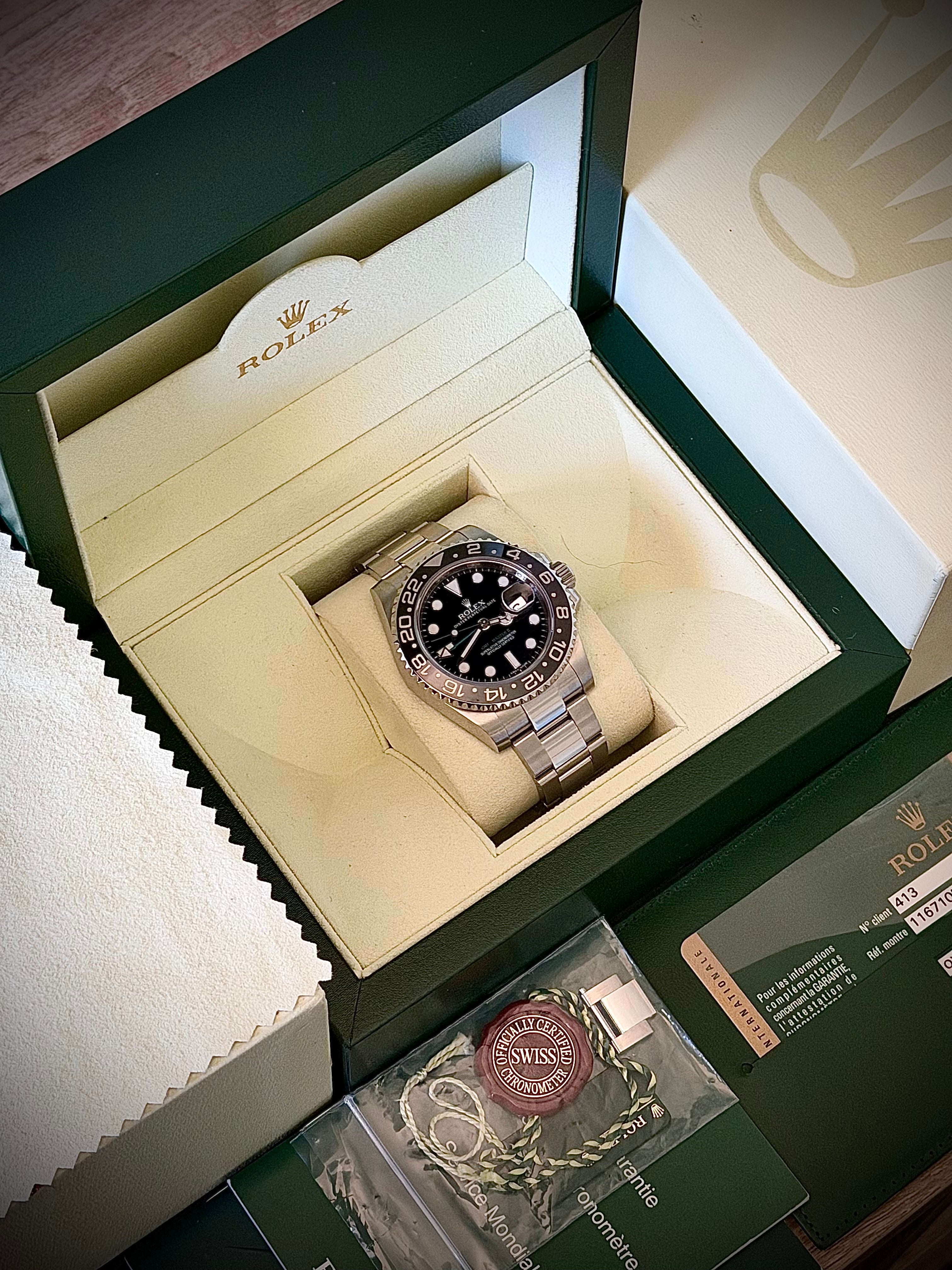 2012 ROLEX GMT-MASTER II, 116710LN, GREEN GMT HAND, FULL SET, INC GST