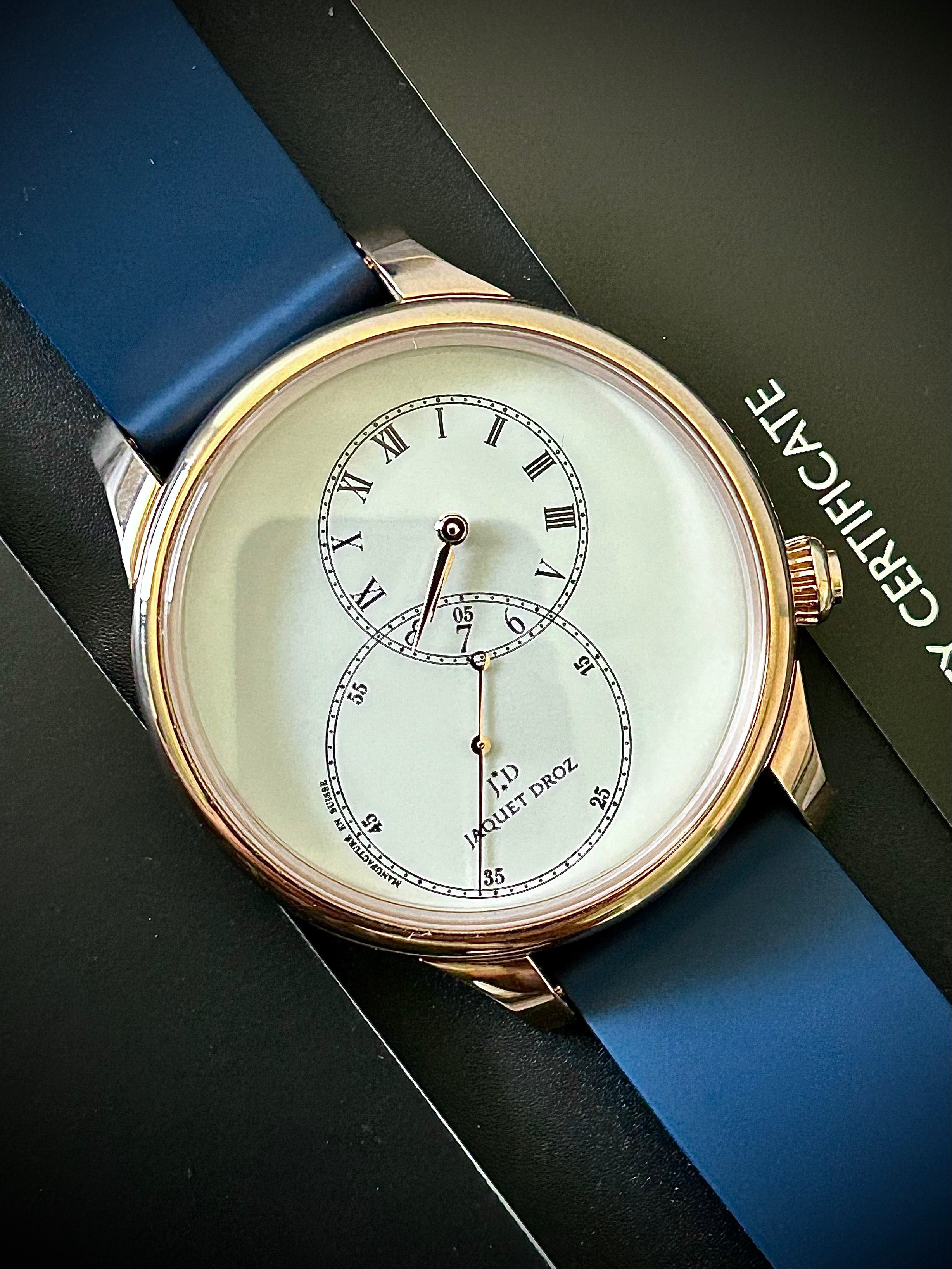 2022 JAQUET-DROZ GRANDE SECONDE OFF CENTRED IVORY ENAMEL DIAL, FULL SET, INC GST