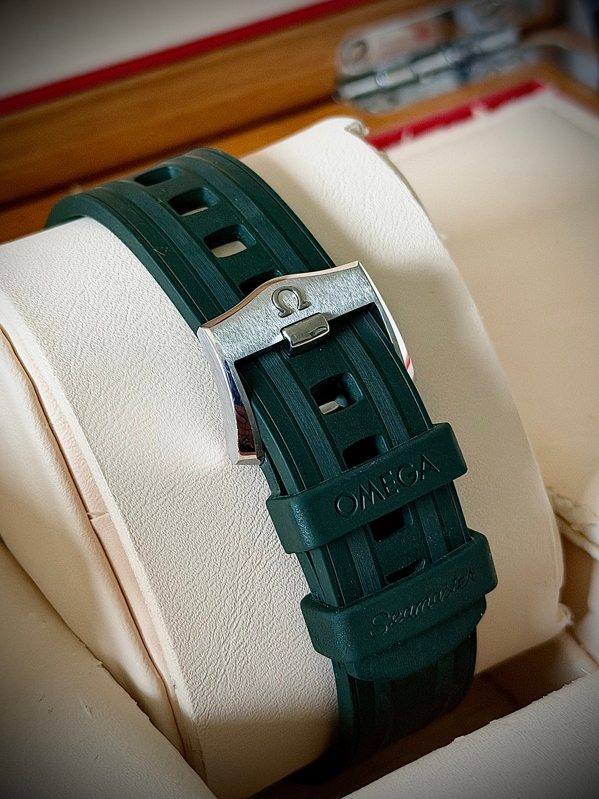 2023 OMEGA SEAMASTER DIVER 300M, 210.32.42.20.10.001, GREEN DIAL, RUBBER STRAP, BOX AND CARDS, INC GST