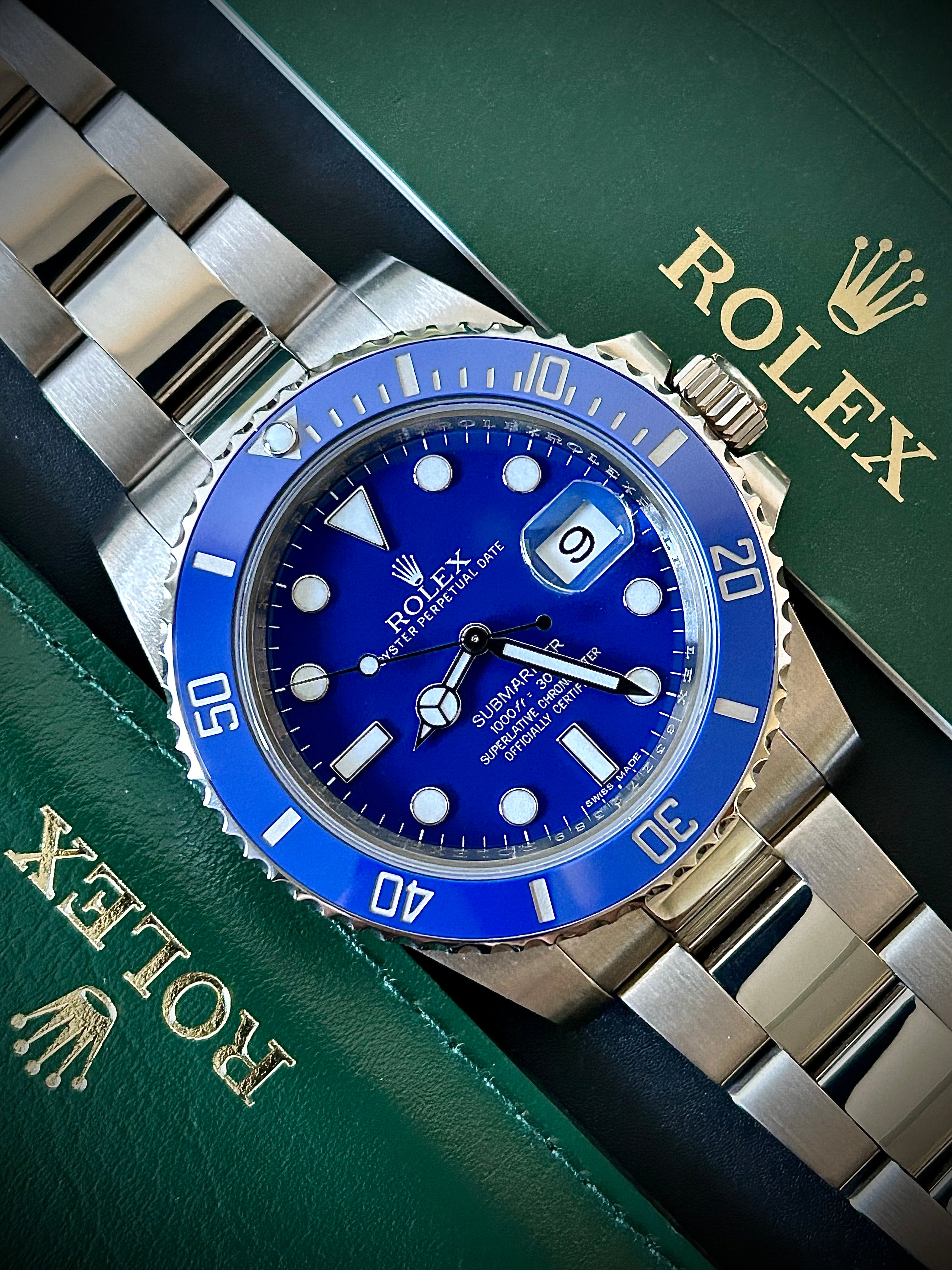 2013 ROLEX SUBMARINER DATE, 116619LB, SMURF, FULL SET, INC GST