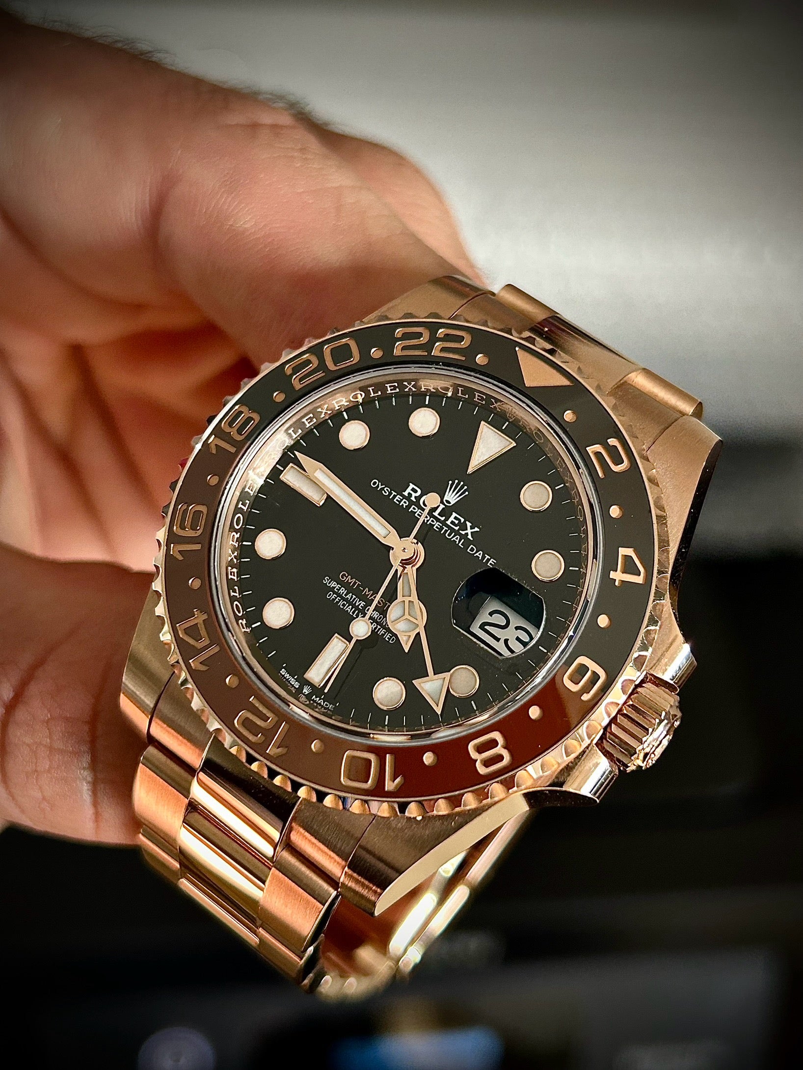 2023 ROLEX GMT MASTER II, ROOTBEER, 126715CHNR, FULL SET, INC GST