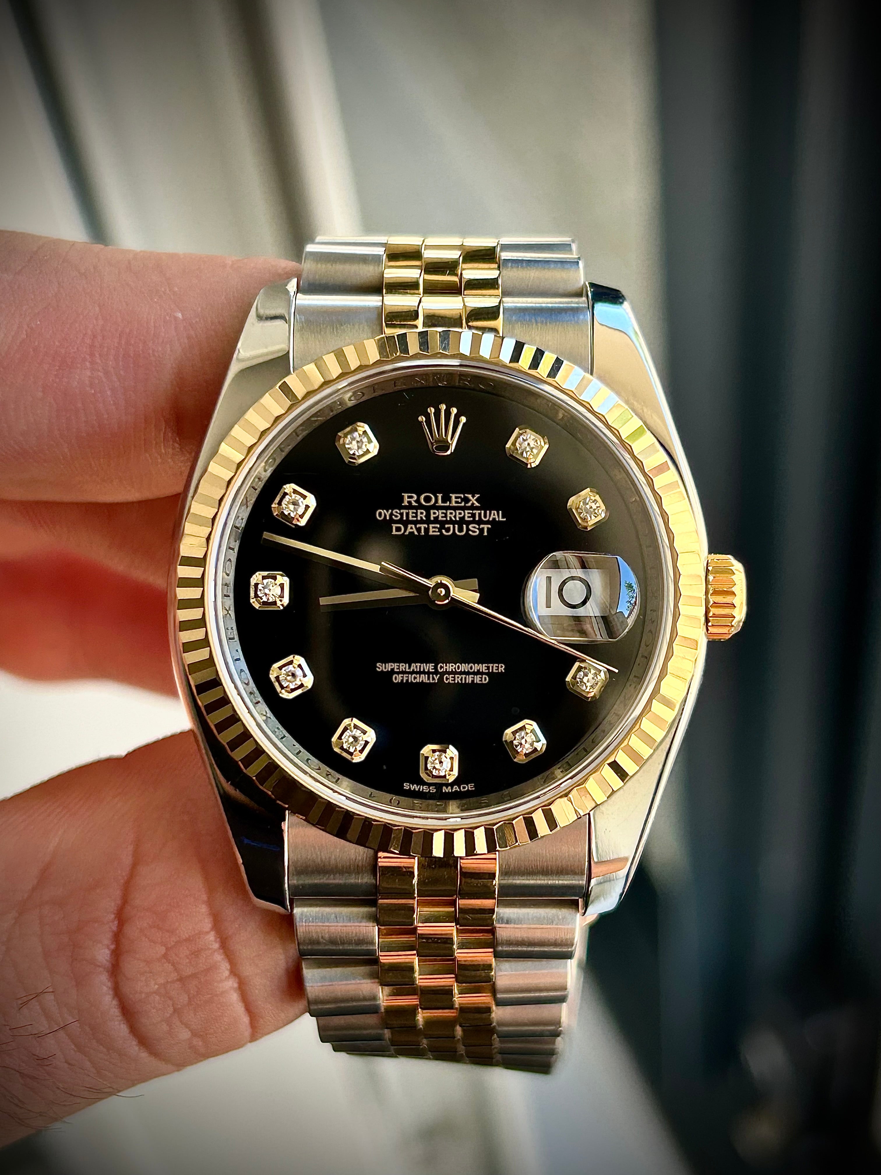 2006 ROLEX DATEJUST 36, 116233, BLACK DIAMOND DIAL, BOX AND PAPERS, INC GST