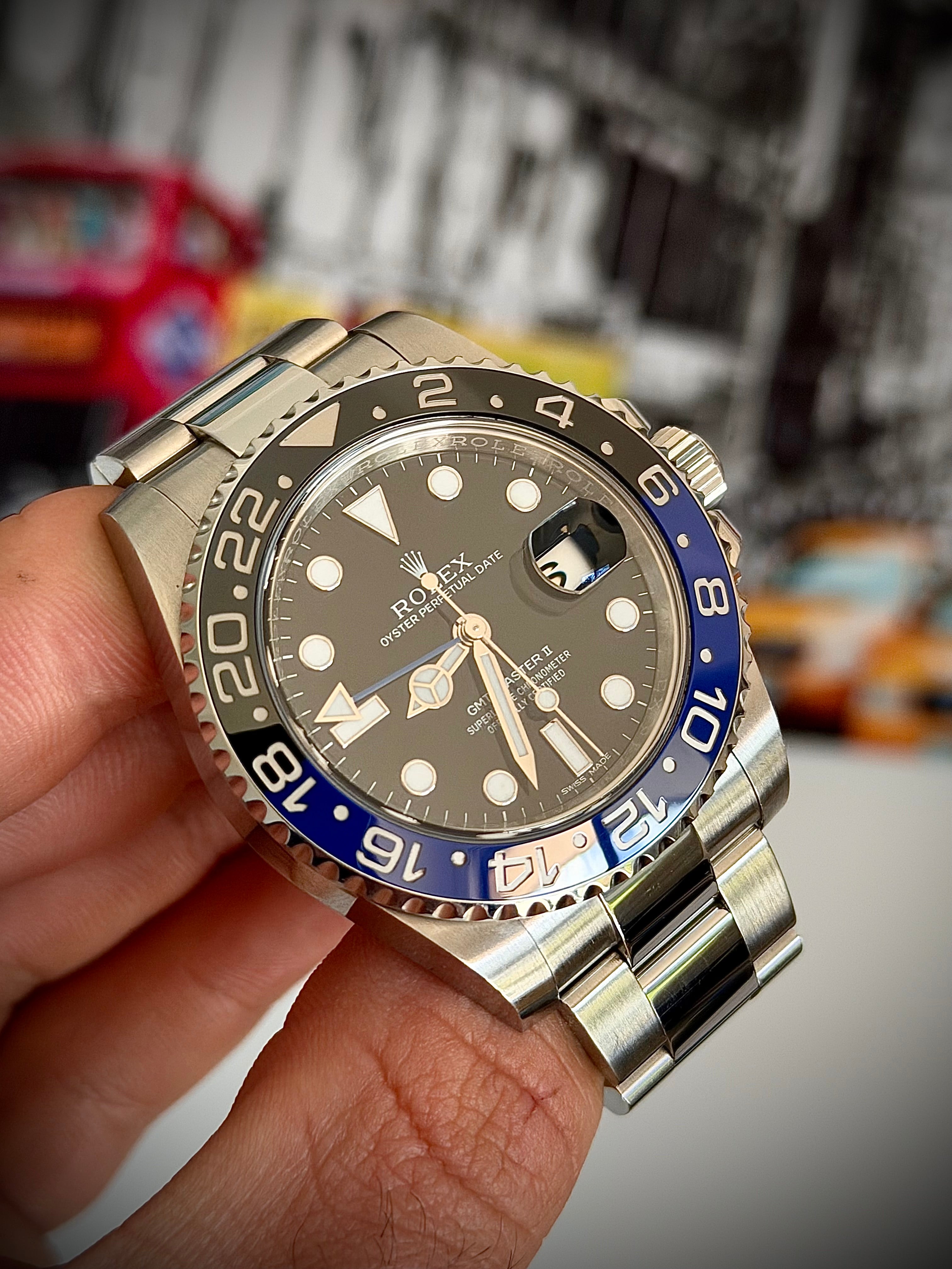 2015 ROLEX GMT MASTER II, BATMAN, 116710BLNR, BOX AND PAPERS, INC GST