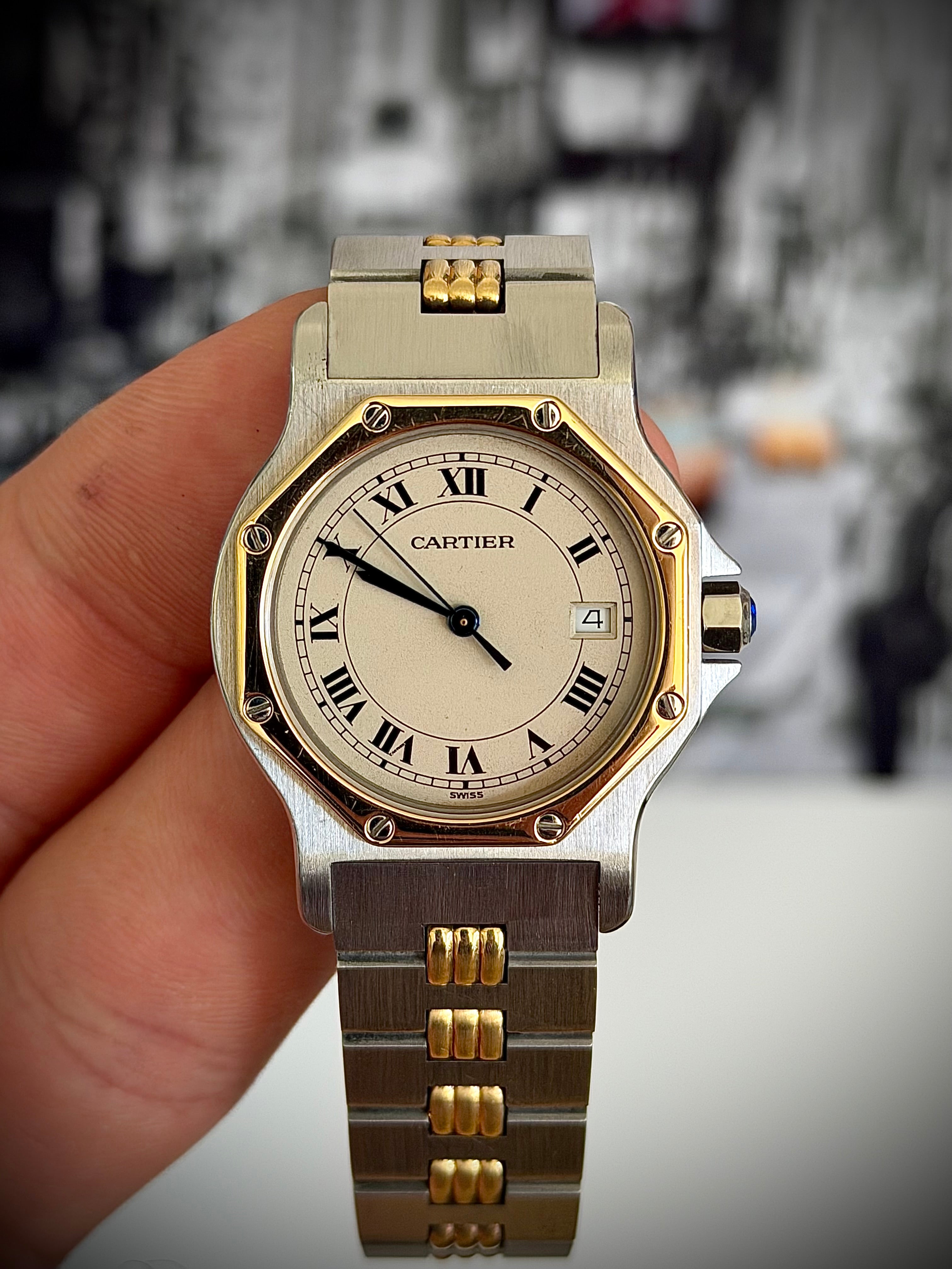 1990s CARTIER SANTOS OCTAGON, 187902, 30MM, WATCH ONLY, INC GST