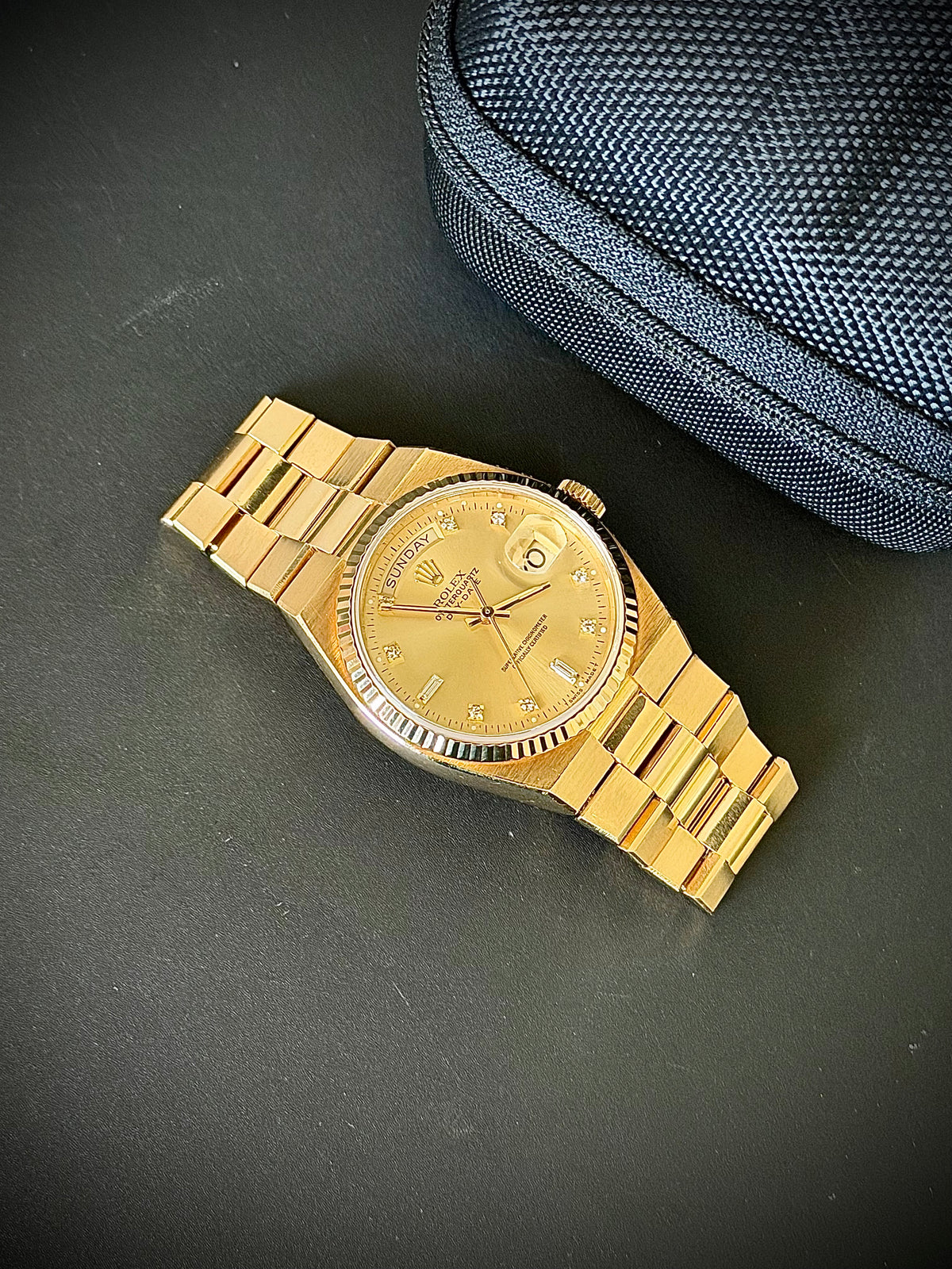 1978 ROLEX OYSTERQUARTZ DAY-DATE 36, 19018, CHAMPAGNE DIAMOND DIAL, 18CT YELLOW GOLD, WATCH ONLY, INC GST