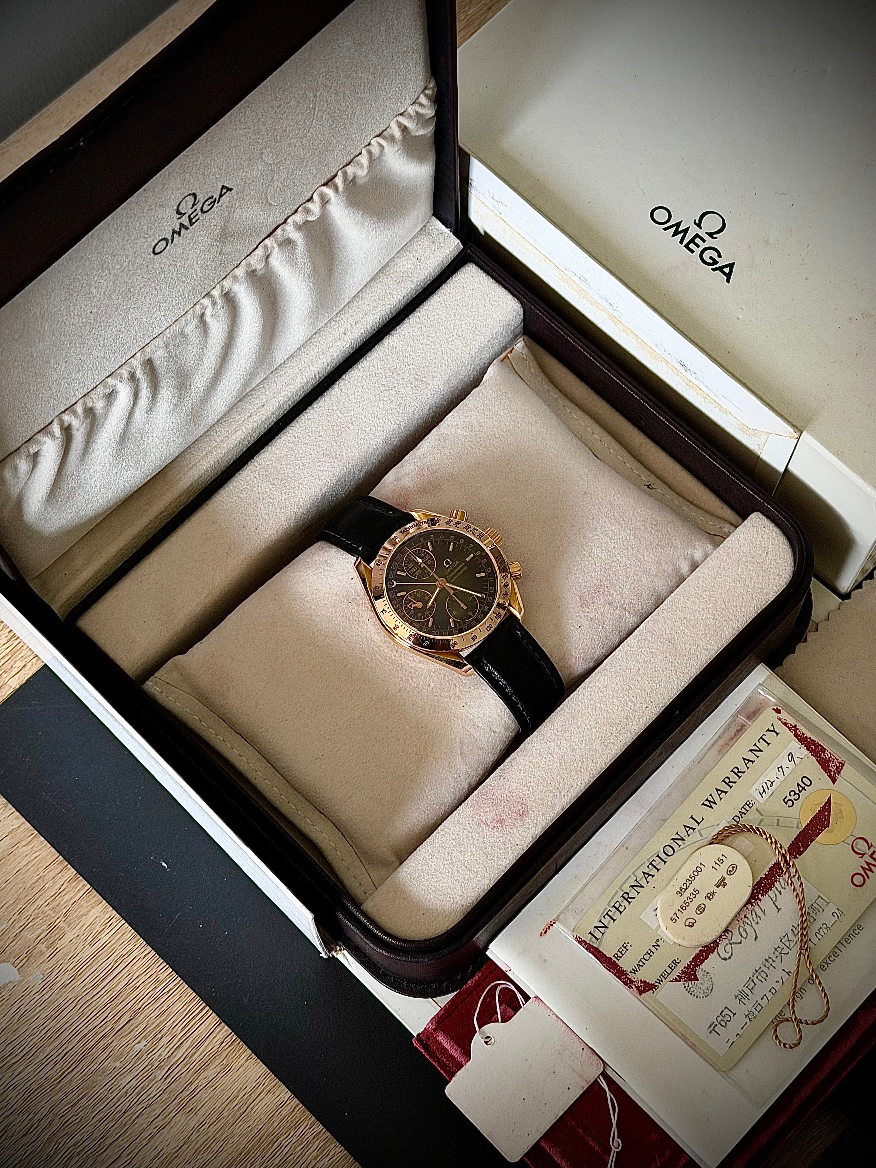 1999 OMEGA SPEEDMASTER DAY-DATE, 3623.50.01, 18CT ROSE GOLD, FULL SET, INC GST