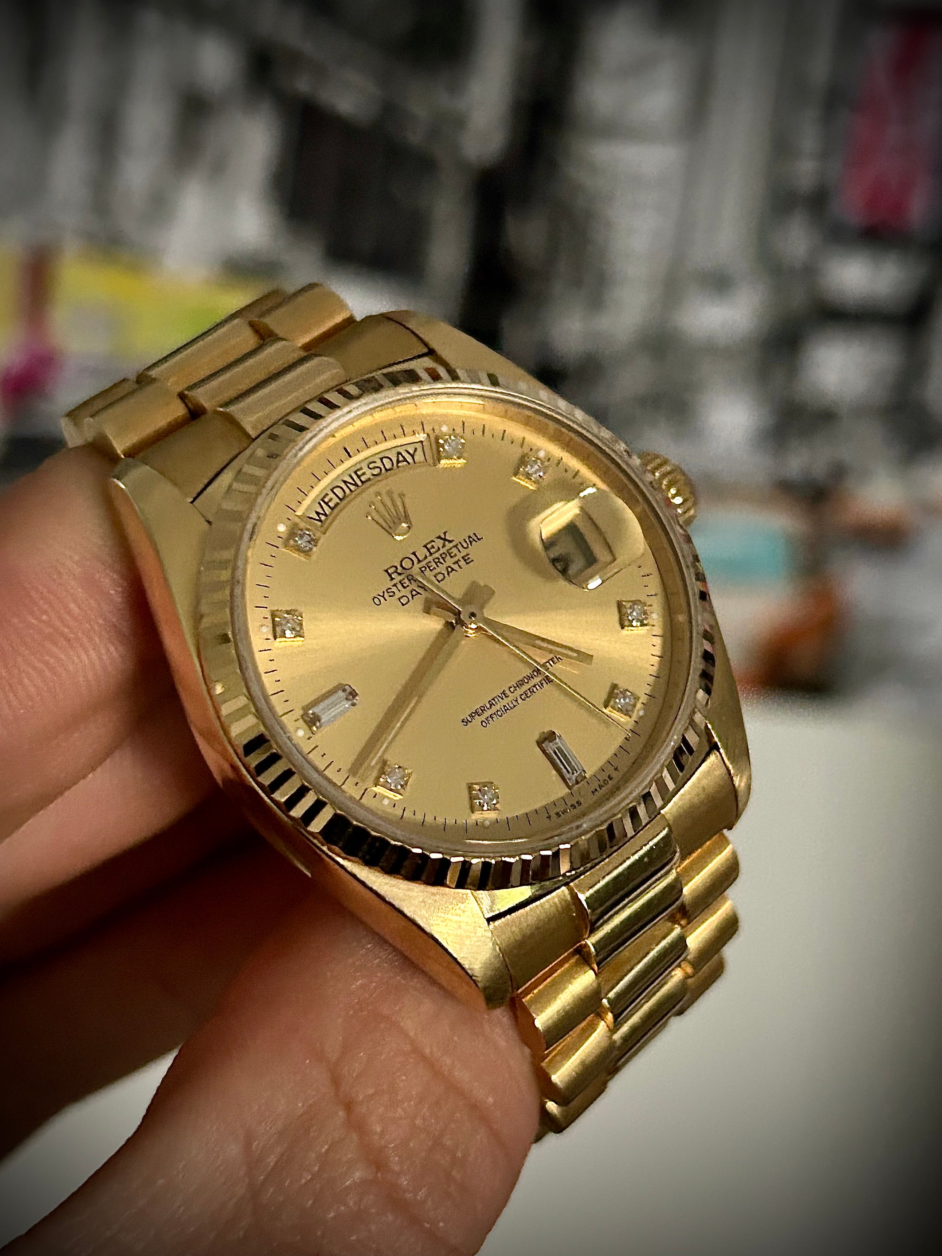 1990 ROLEX DAY-DATE, 18038, DIAMOND DIAL, WATCH ONLY, GST