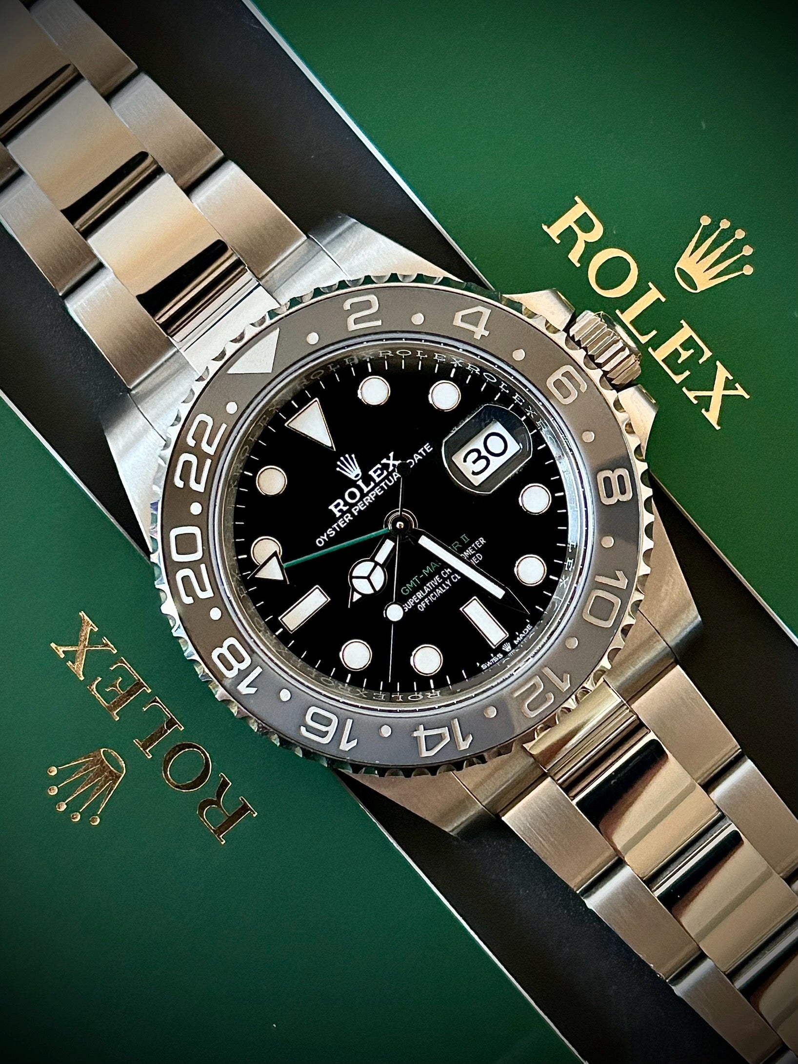 2025 ROLEX GMT MASTER II, BRUCE WAYNE, 126710GRNR, FULL SET, INC GST