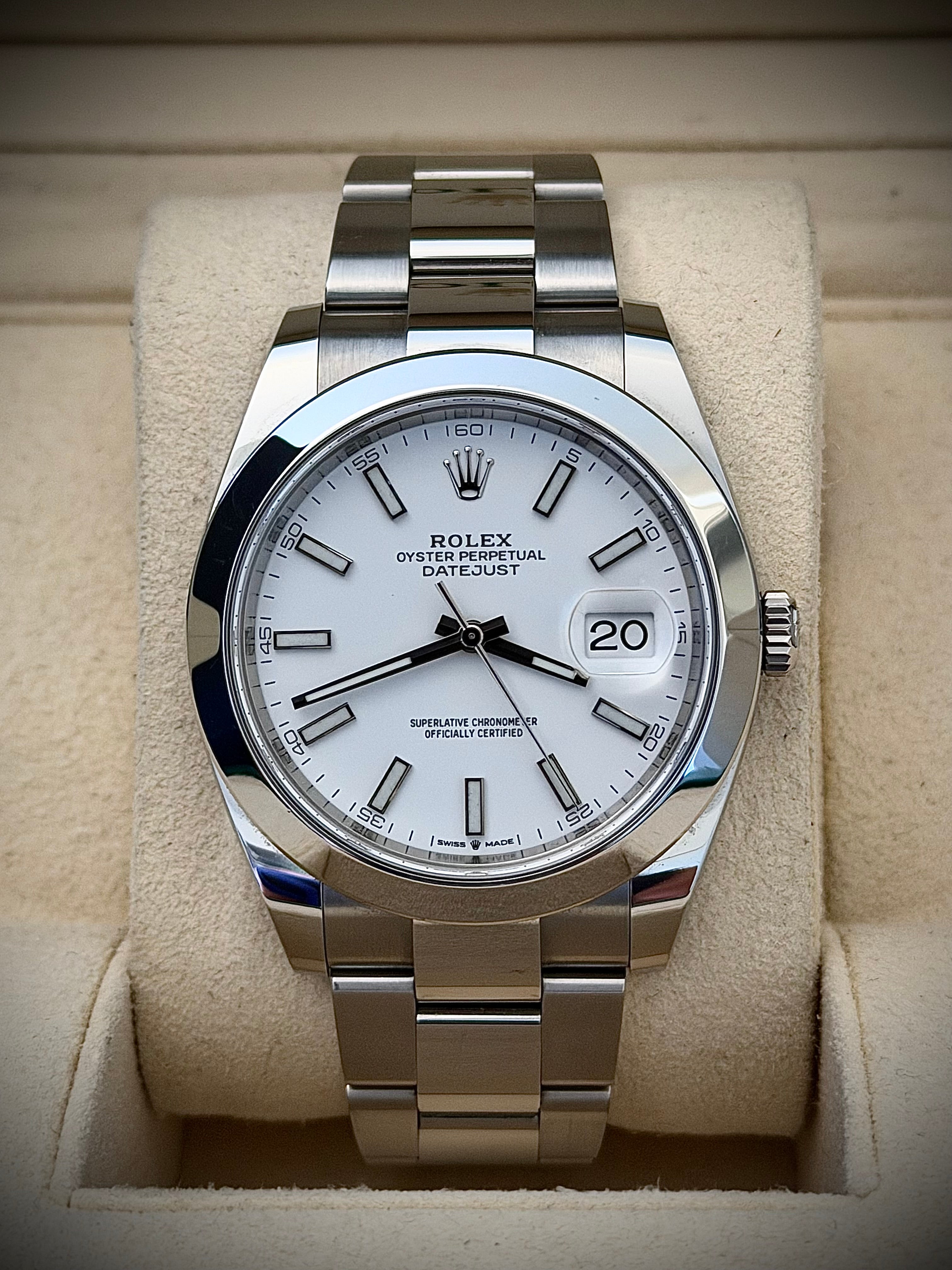 2020 ROLEX DATEJUST 41, WHITE DIAL, 126300, FULL SET, INC GST