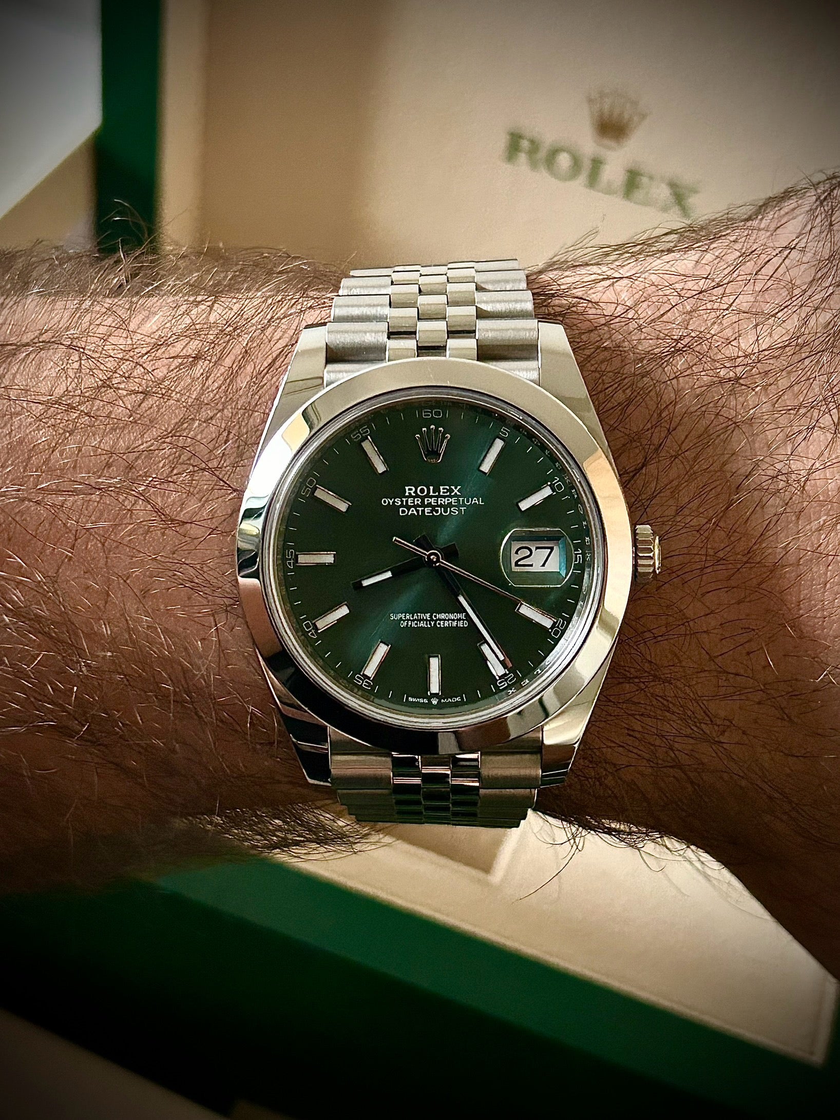 2023 ROLEX DATEJUST 41, MINT GREEN DIAL, 126300, SMOOTH JUBILEE, FULL SET, INC GST