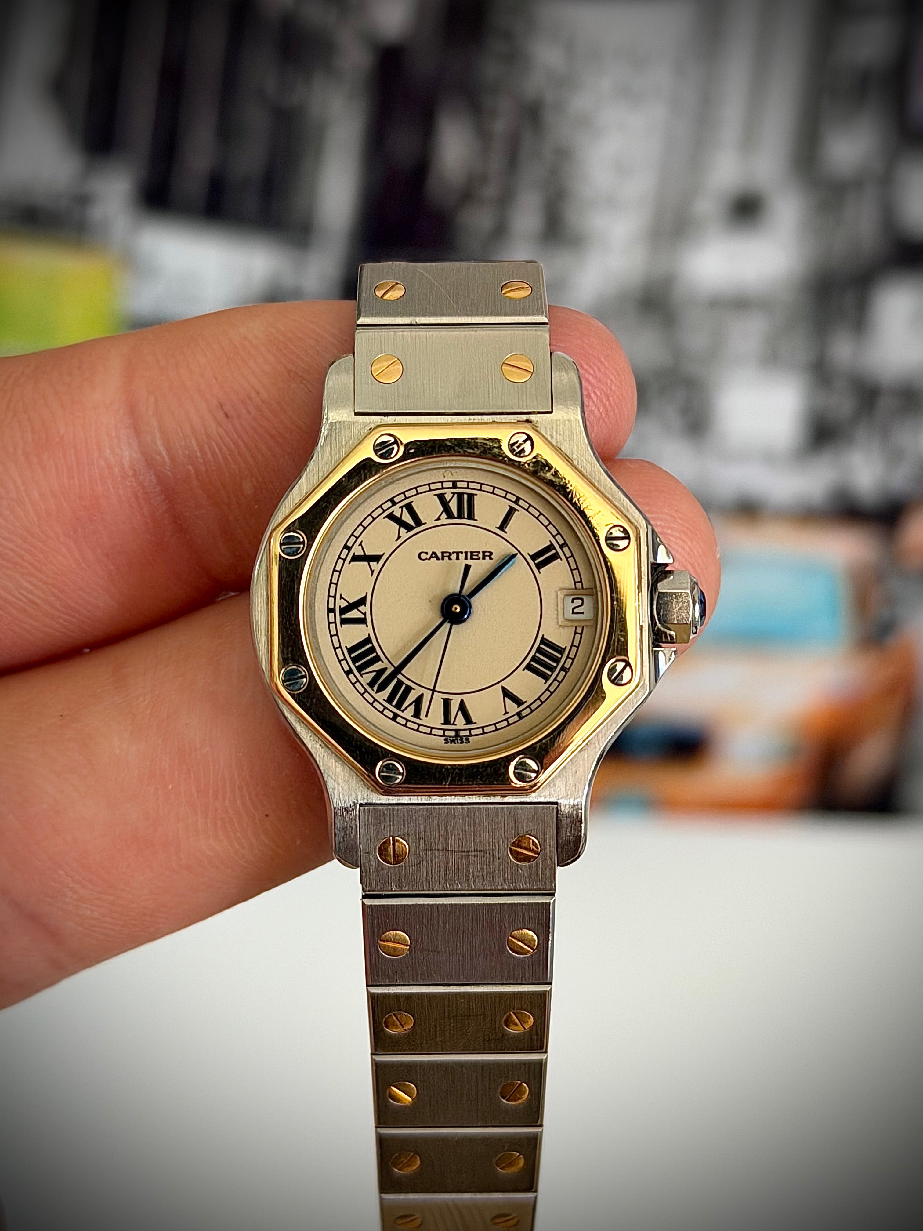 1990s CARTIER SANTOS OCTAGON TWO-TONE, 187903, 25MM, WATCH ONLY, INC GST