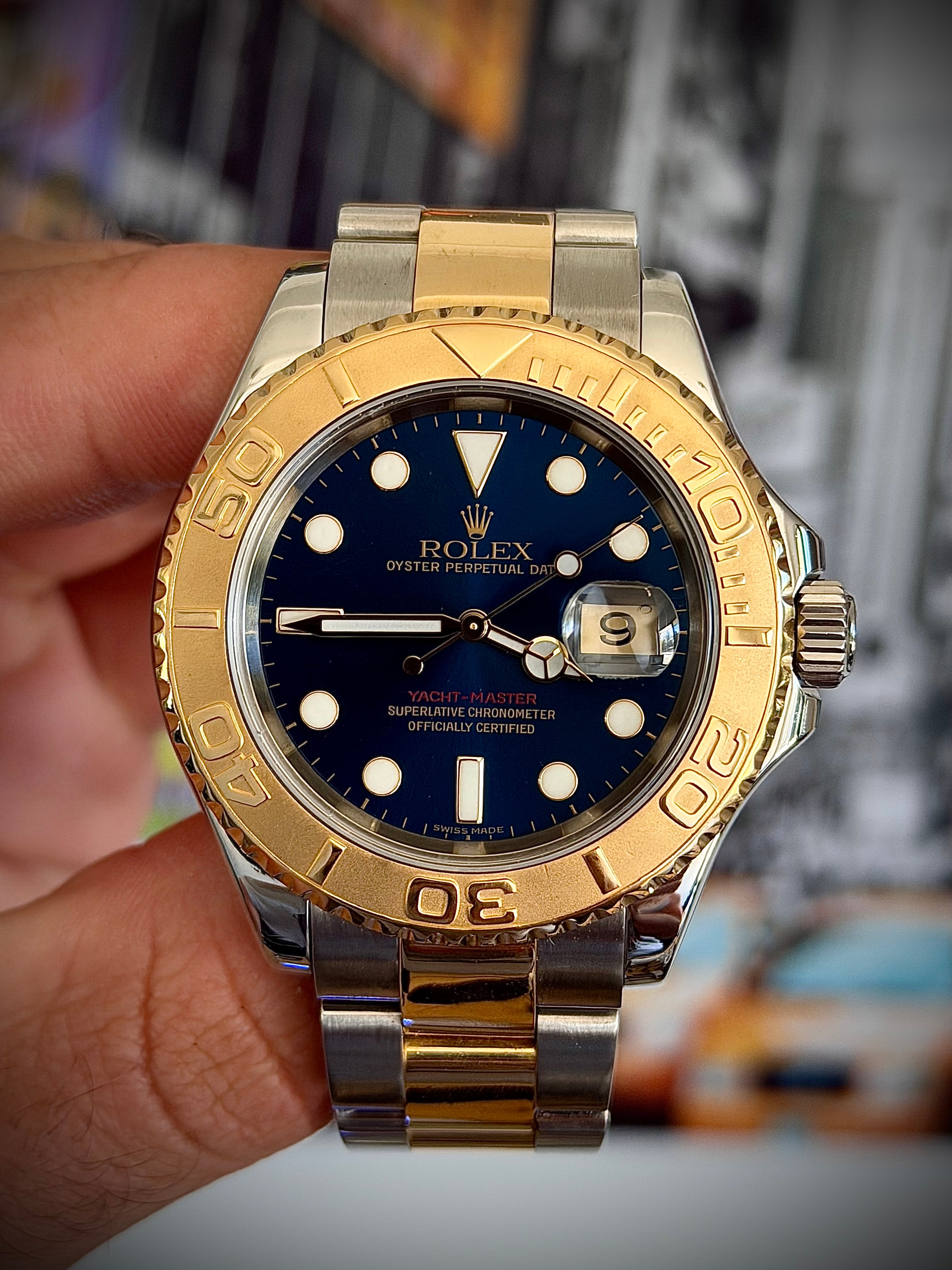 2007 ROLEX YACHT-MASTER, TWO TONE, BLUE DIAL, 16623, BOX & PAPERS, INC GST